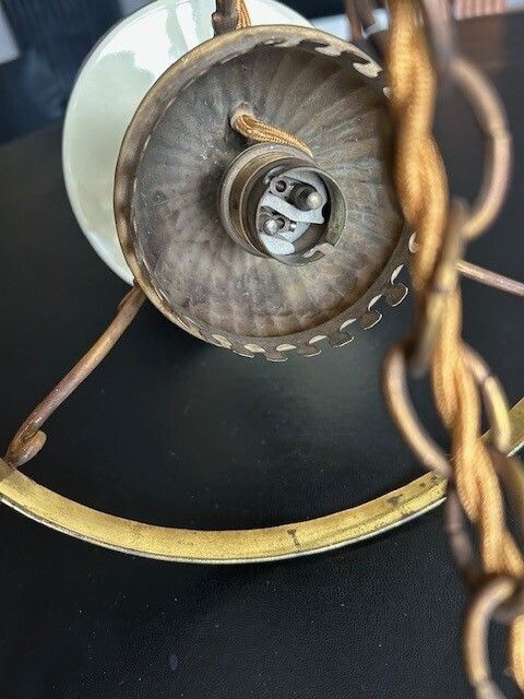 Vintage Mid Century Italian Ceramic, Glass And Brass Pendant Lamp 1960s photo vintage
