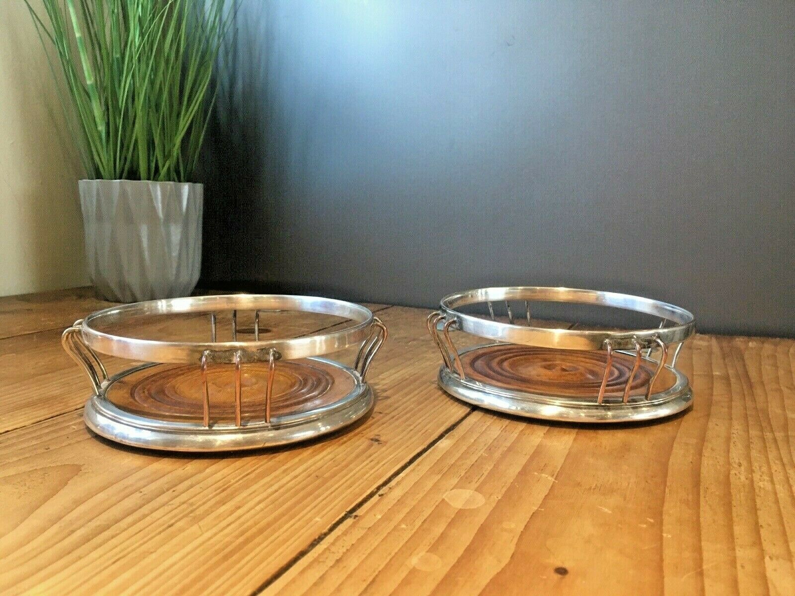 Pair Of Antique Georgian Silver Plated Copper Wire Champagne Wine Bottle Coaster