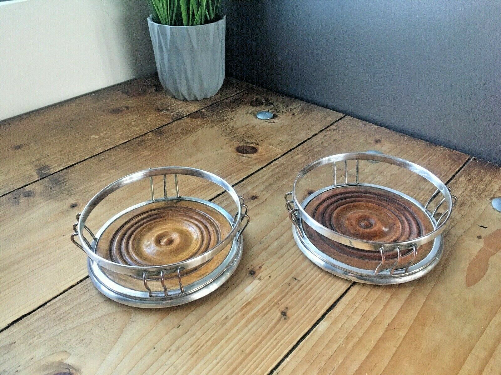 Pair Of Antique Georgian Silver Plated Copper Wire Champagne Wine Bottle Coaster photo buy