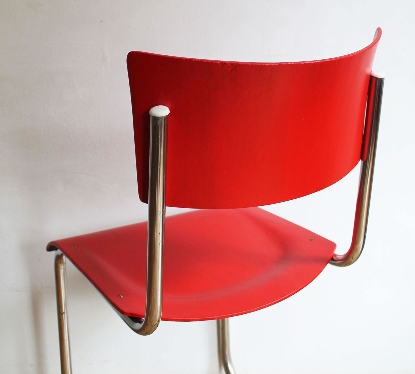 Furniture Bright Red 1950's Modernist Cantilevered Chair photo