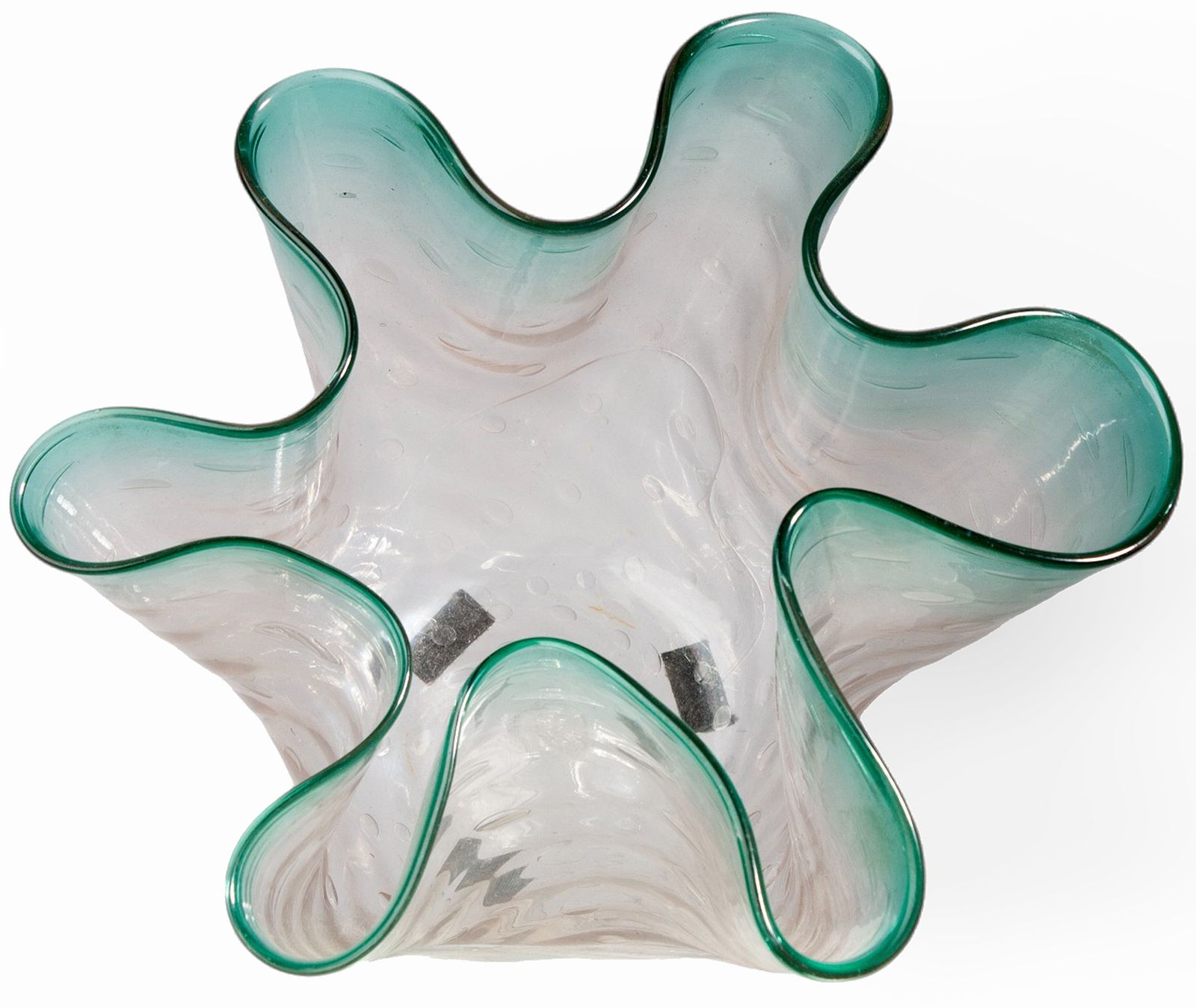 Mid 20th Century Modern Blueish Murano Glass 'Fazzoletto' Vase With Folds, Italy photo vintage