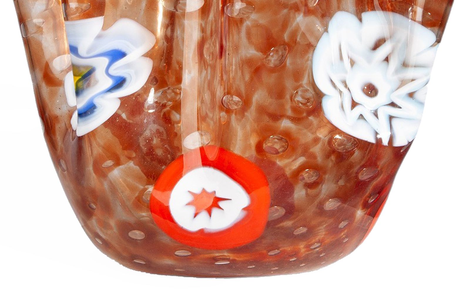 Mid 20th Century Modern Flowered Orange Murano Glass 'Fazzoletto' Vase With Folds, Italy photo buy