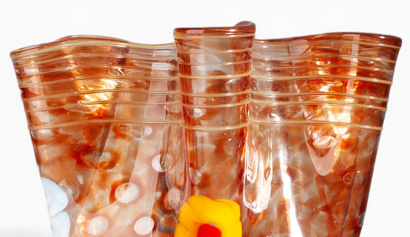 Mid 20th Century Modern Flowered Orange Murano Glass 'Fazzoletto' Vase With Folds, Italy photo vintage
