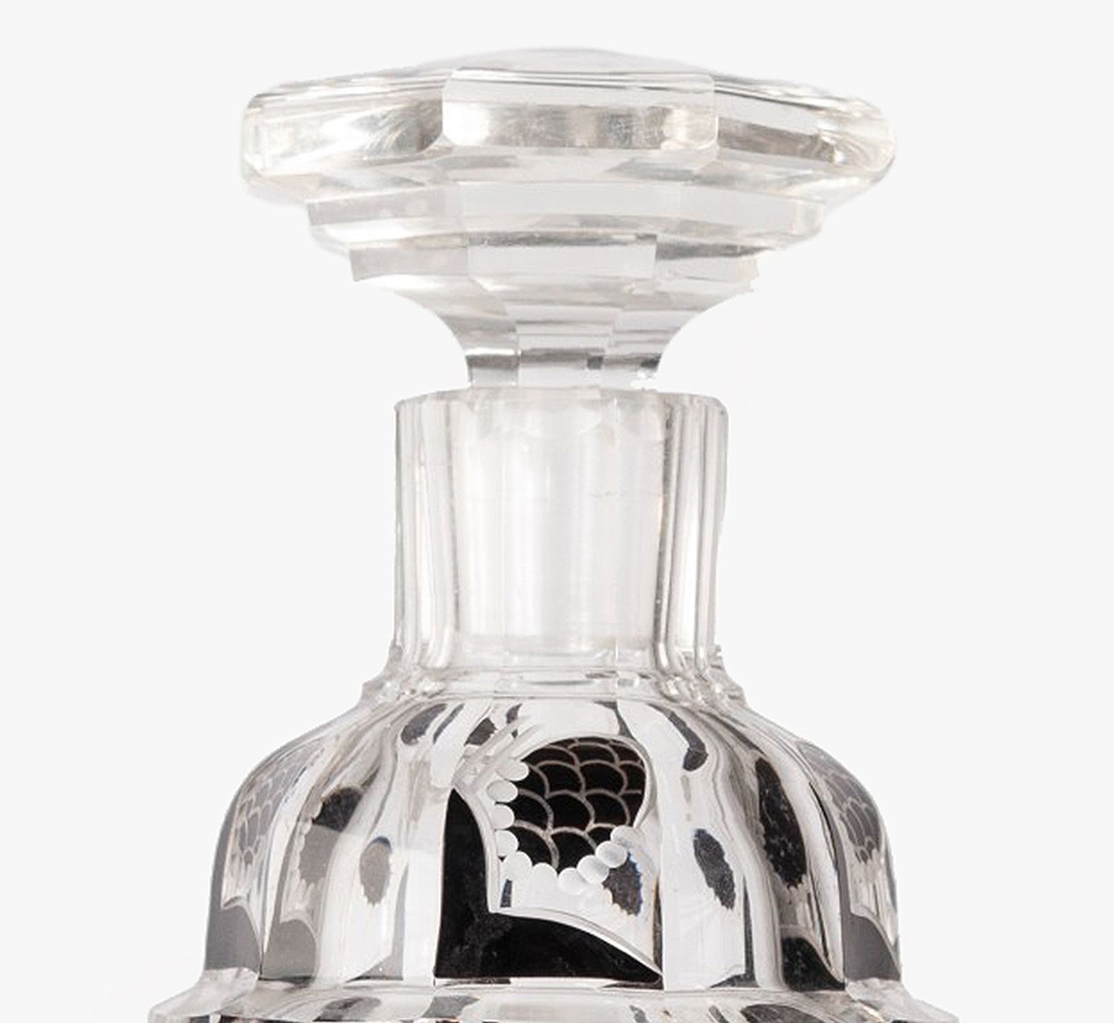 Set Of 1930s Art Déco Bohemian Black Enameled Crystal Decanter With Stopper And Six Glasses By Karl Palda, Czech Republic photo buy