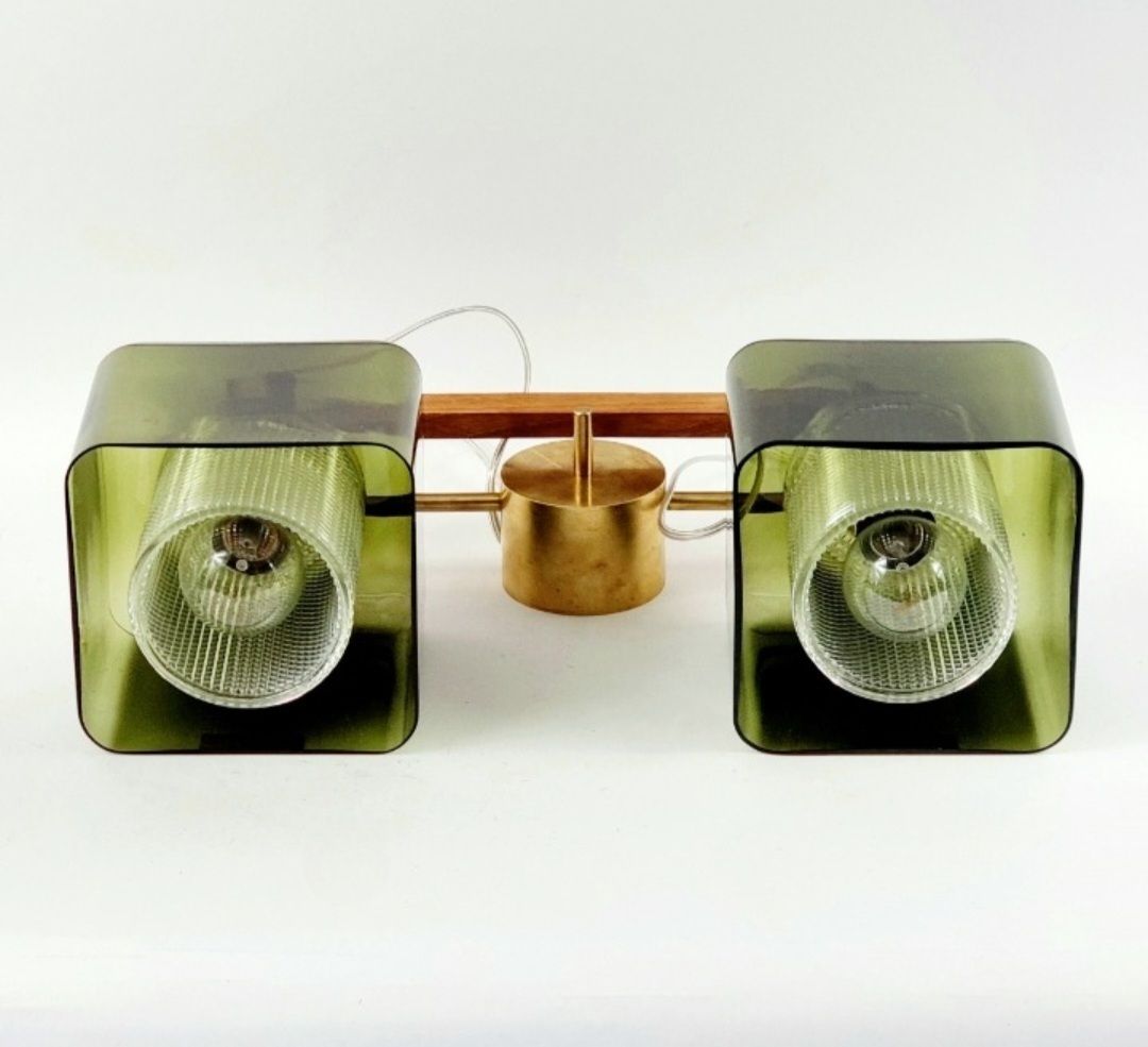 Mid Century Scandinavian Glass & Brass Ceiling Light By Carl Fagerlund For Orrefors, Sweden, 1960s photo vintage