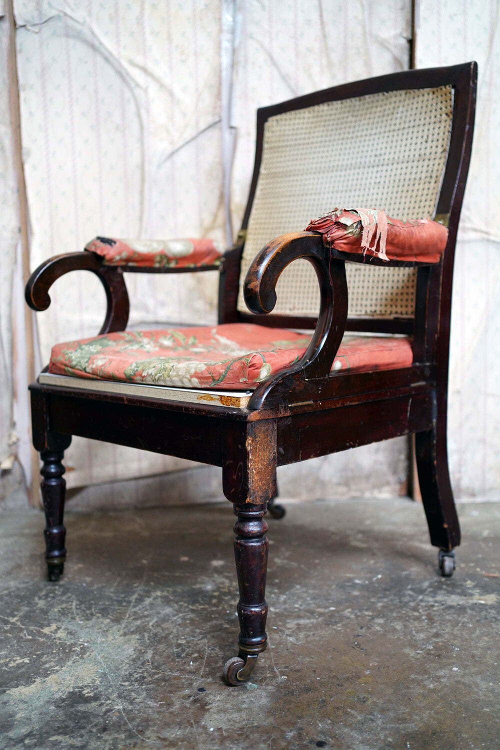 A Regency/William IV Period Mahogany Campaign & Silk Upholstered Armchair C.1825 37 photo for sale