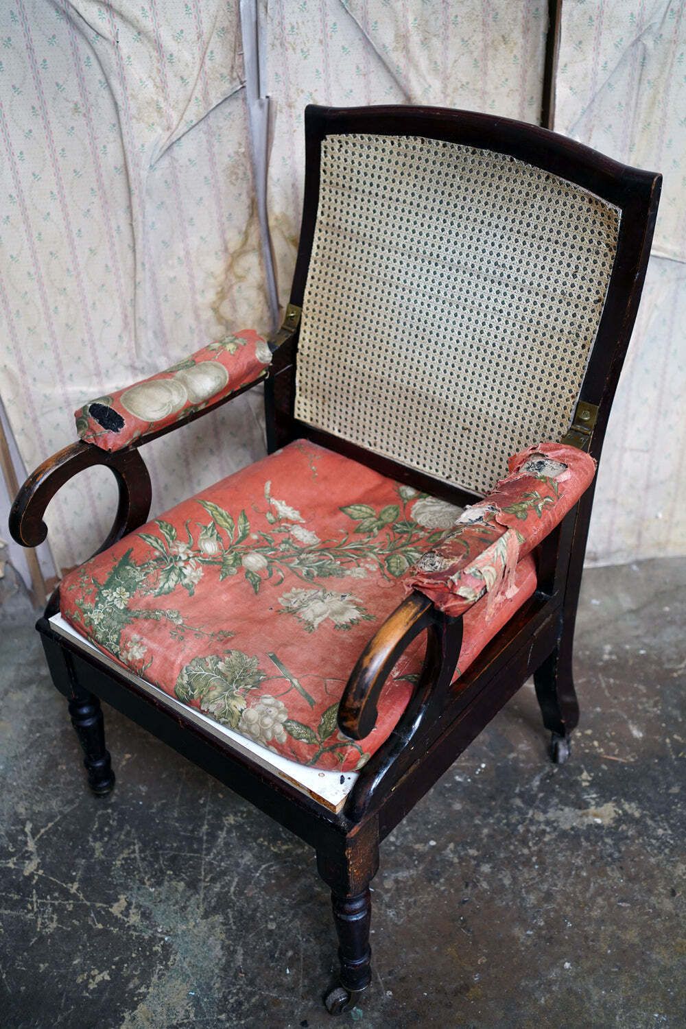A Regency/William IV Period Mahogany Campaign & Silk Upholstered Armchair C.1825 37 photo Furniture