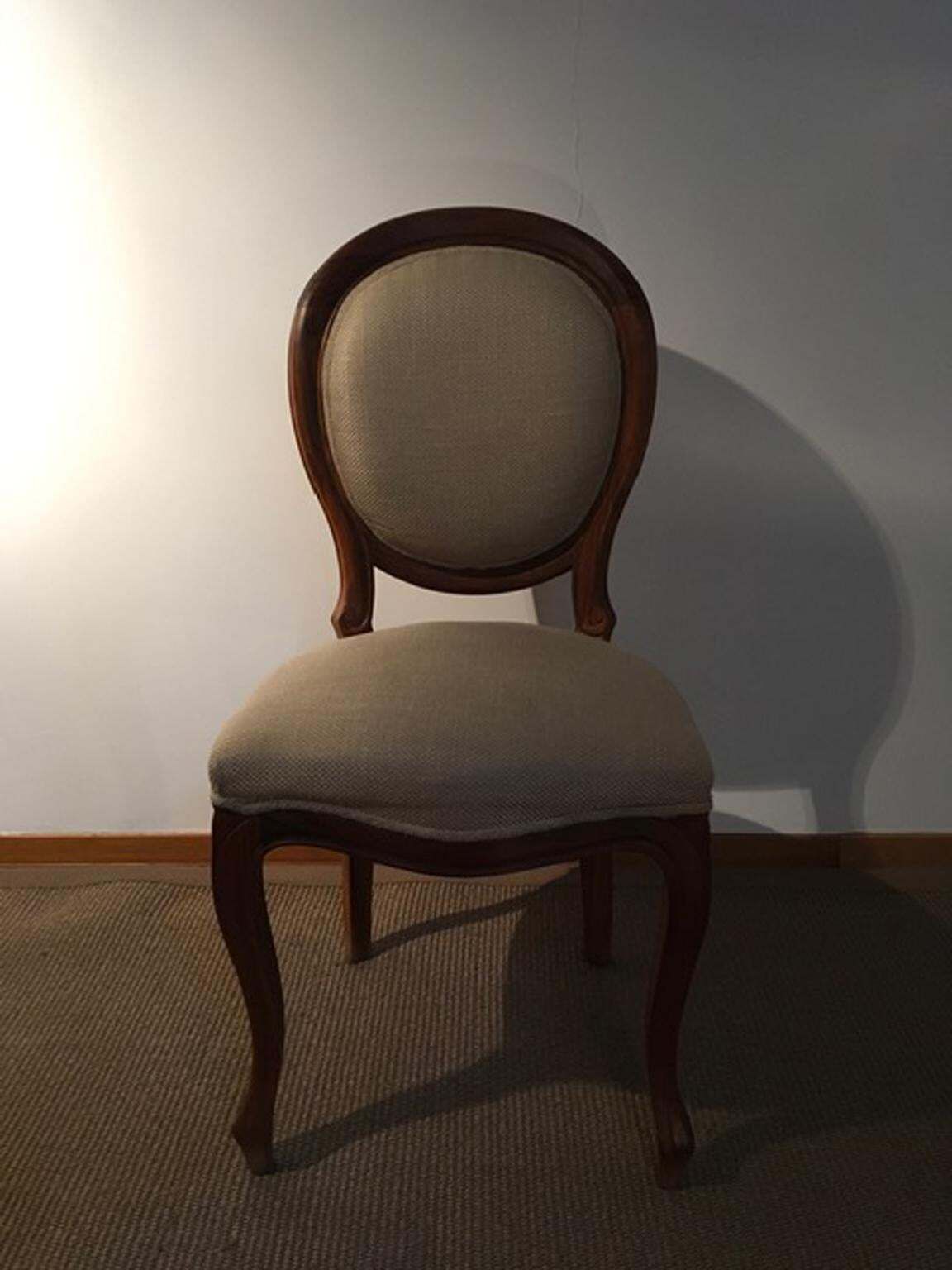 1990 Italy Post Modern Set 4 Chairs In Walnut And Linen photo for sale