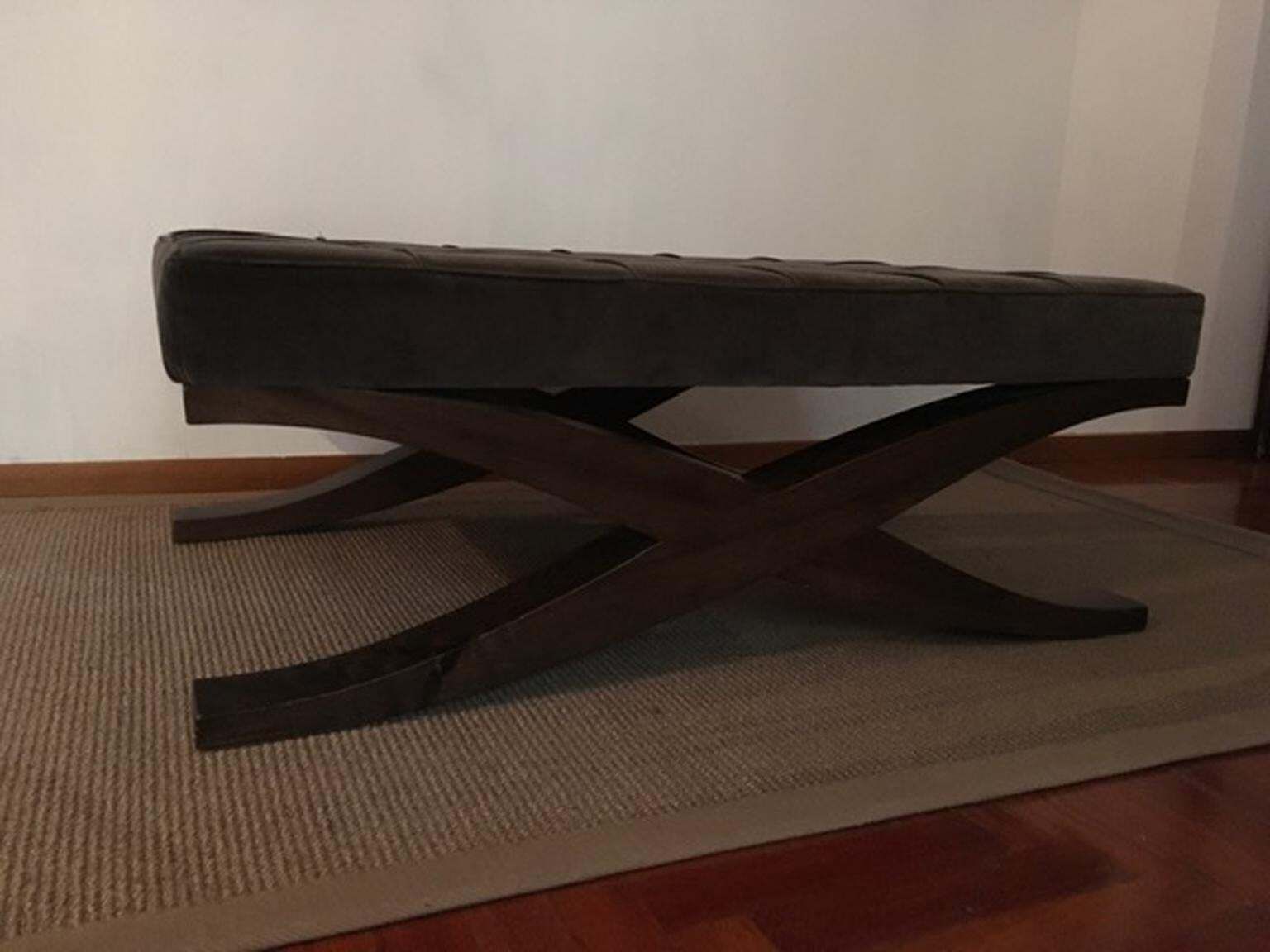 photo buy Italy Grey Velvet Upholstered Coffee Table With Crossed Wood Legs