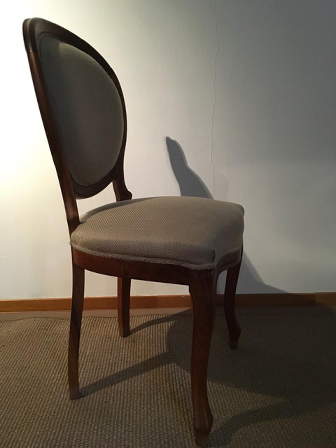 photo vintage 1990 Italy Post Modern Set 4 Chairs In Walnut And Linen