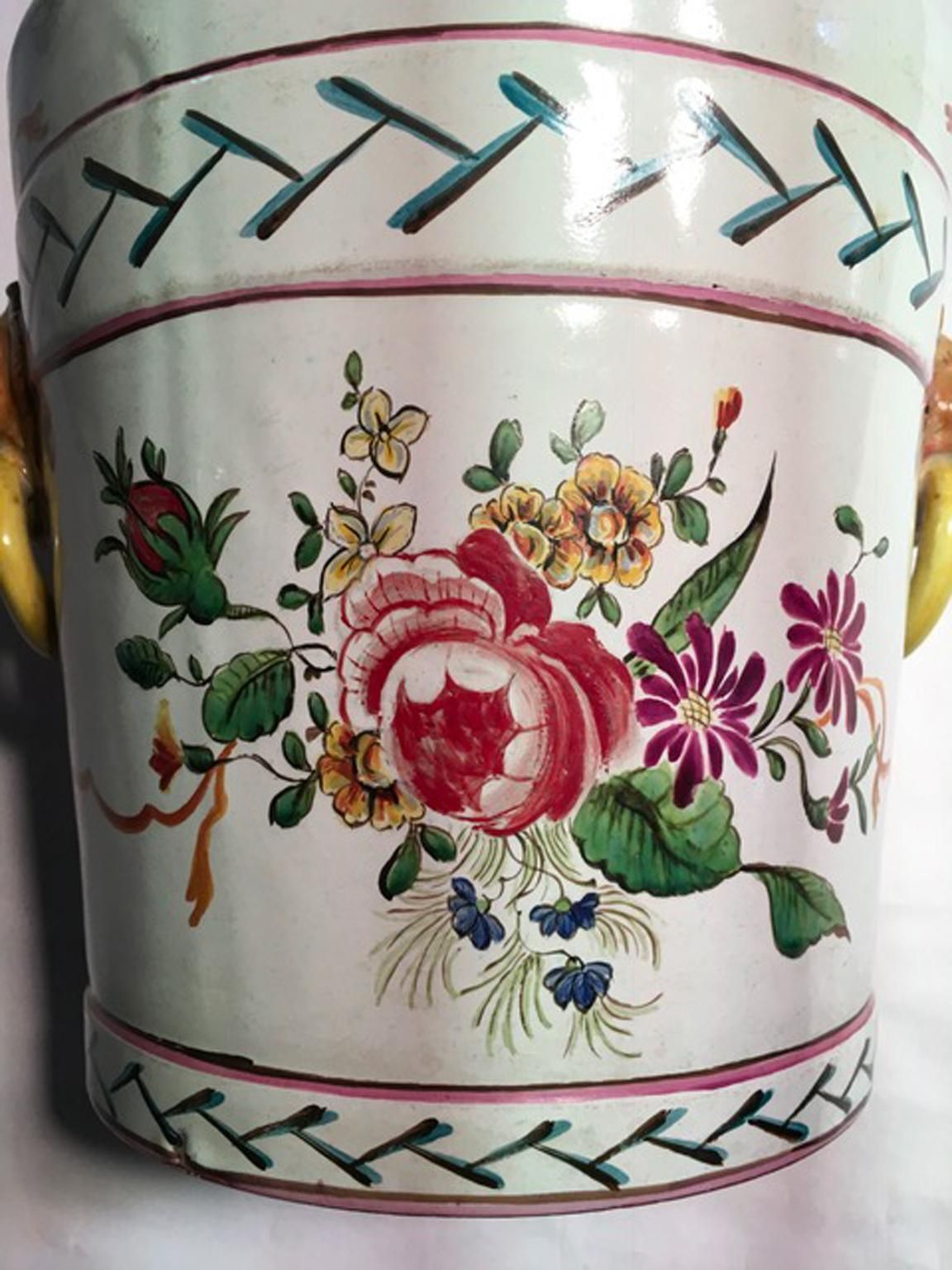 photo furniture France Late 19th Century Pair Of Pottery Cache Pots With Flowers And Lions Heads