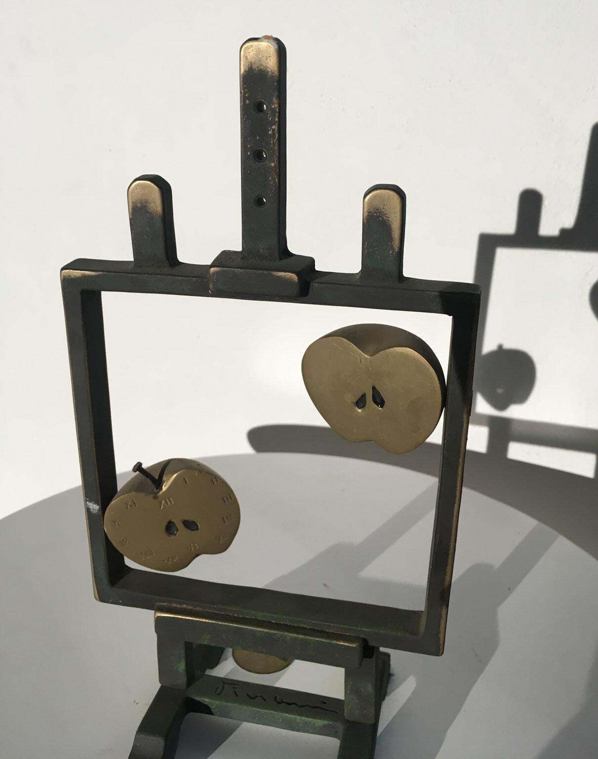 7827.0 1976 Italy Bronze Abstract Sculpture By Vanni Viviani Easel With Two Half Apples photo
