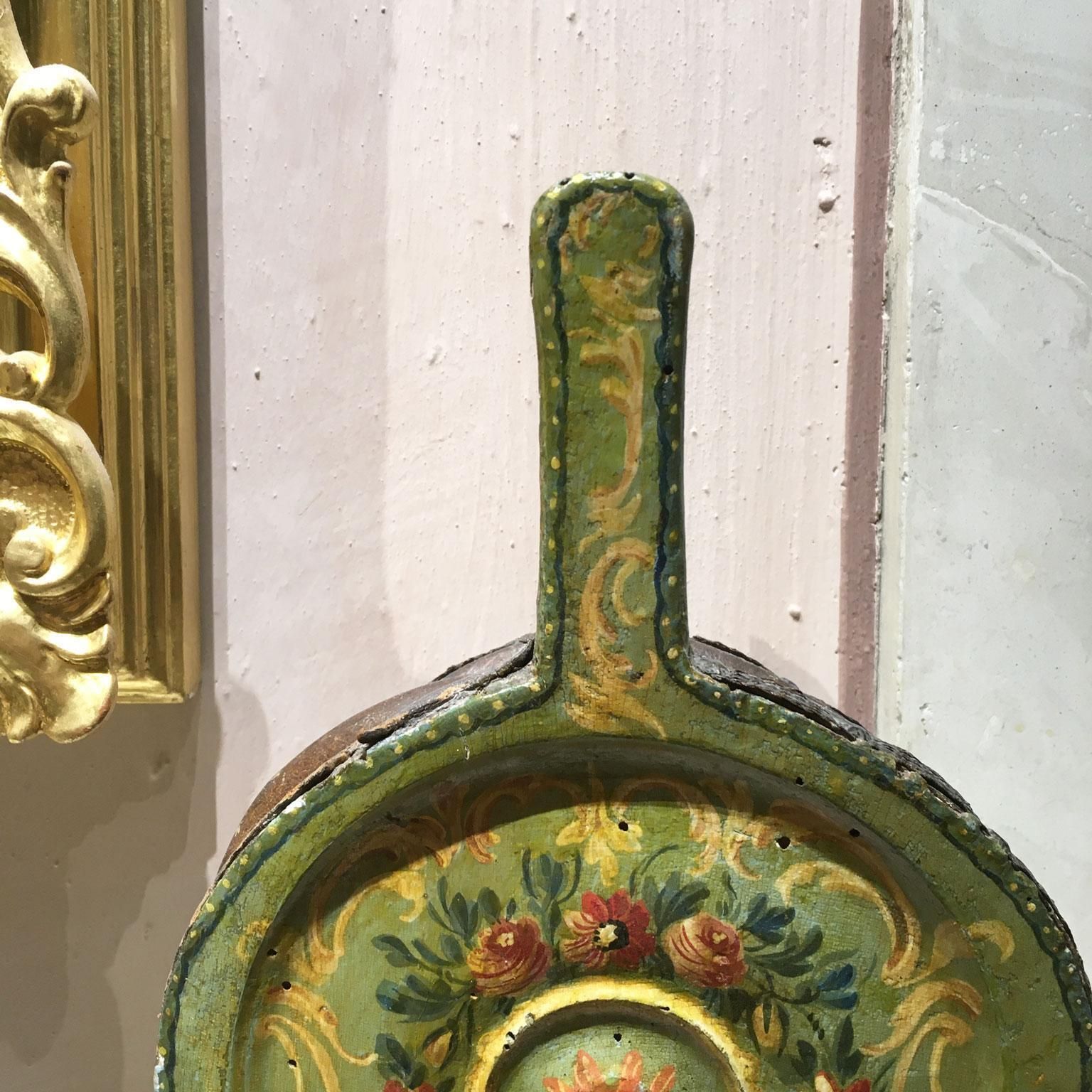 1750 Venezia Italy Green Lacquered Wooden Fireplace Bellows With Flowers photo Home Decor