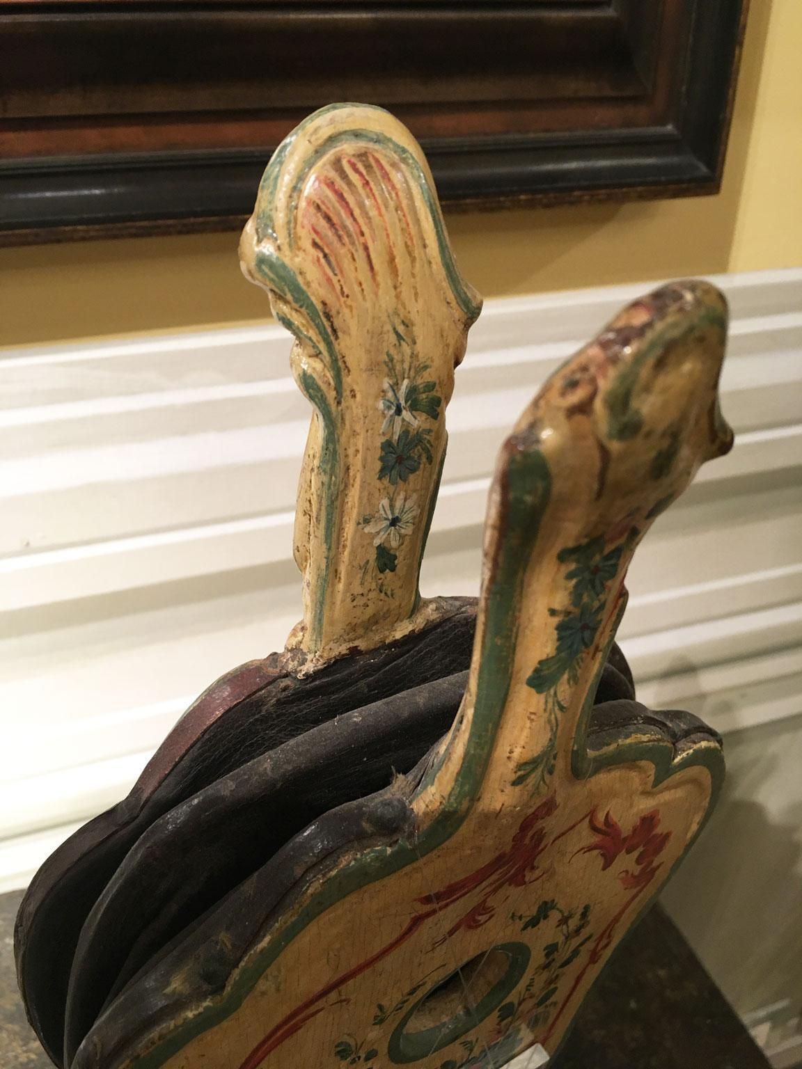 photo vinterior 1750 Venezia Italy Yellow Lacquered Carved Wooden Fireplace Bellows With Flowers