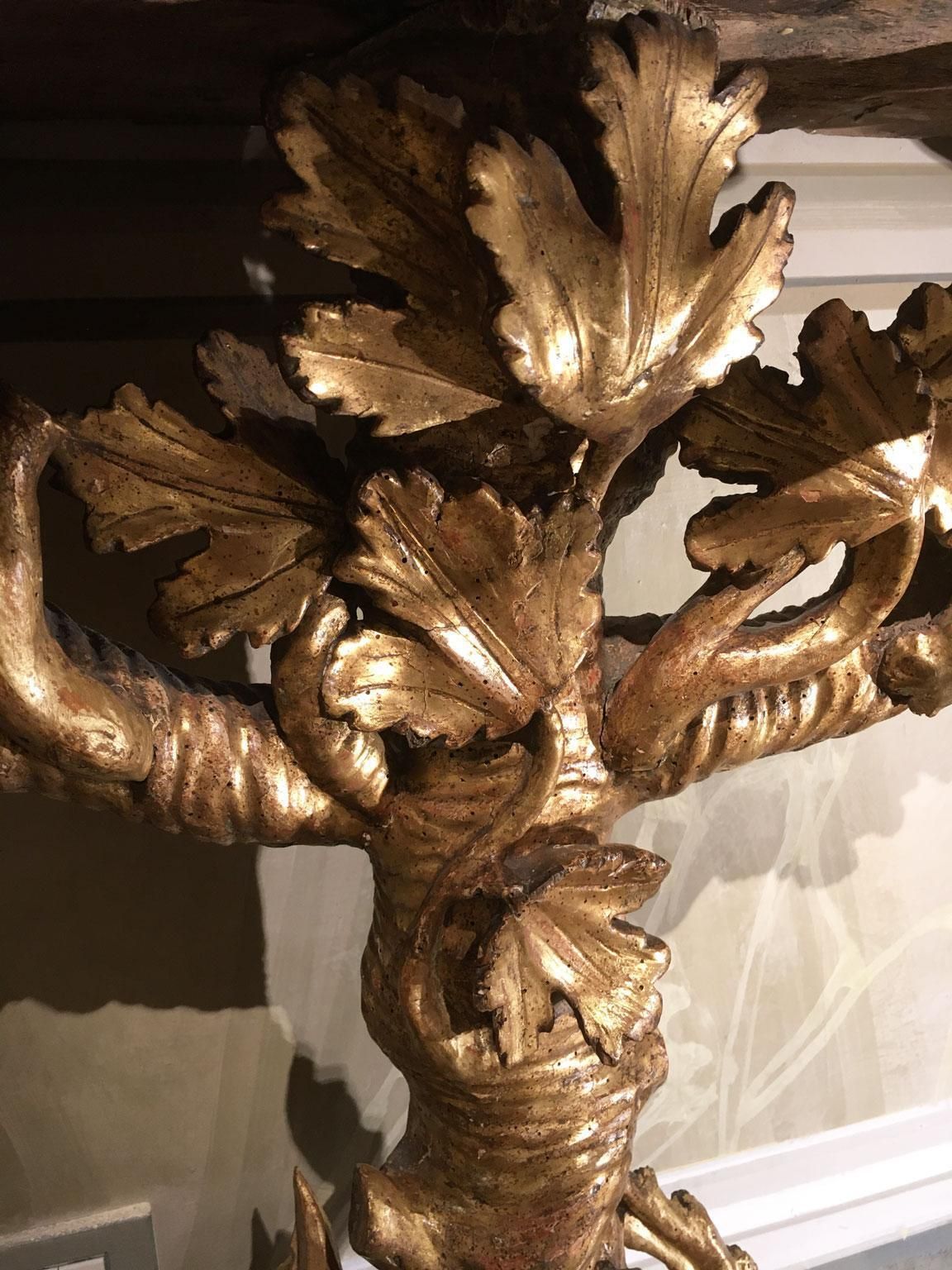 1650 Italy Giltwood Carved Console With Leaves And Bunches Of Grapes photo vintage