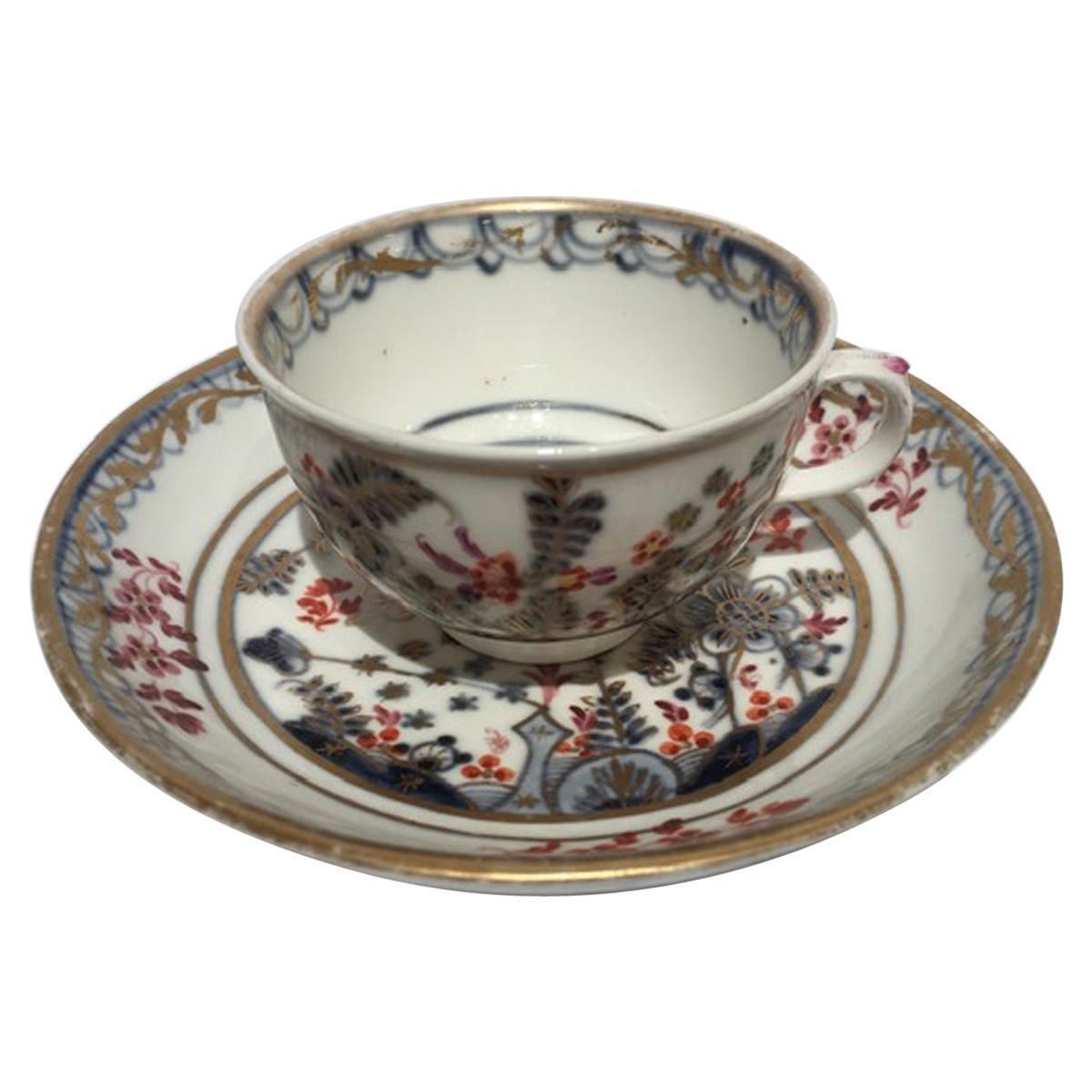 Vienna Mid 19th Century Porcelain Cup With Dish White Red Blue And Gold