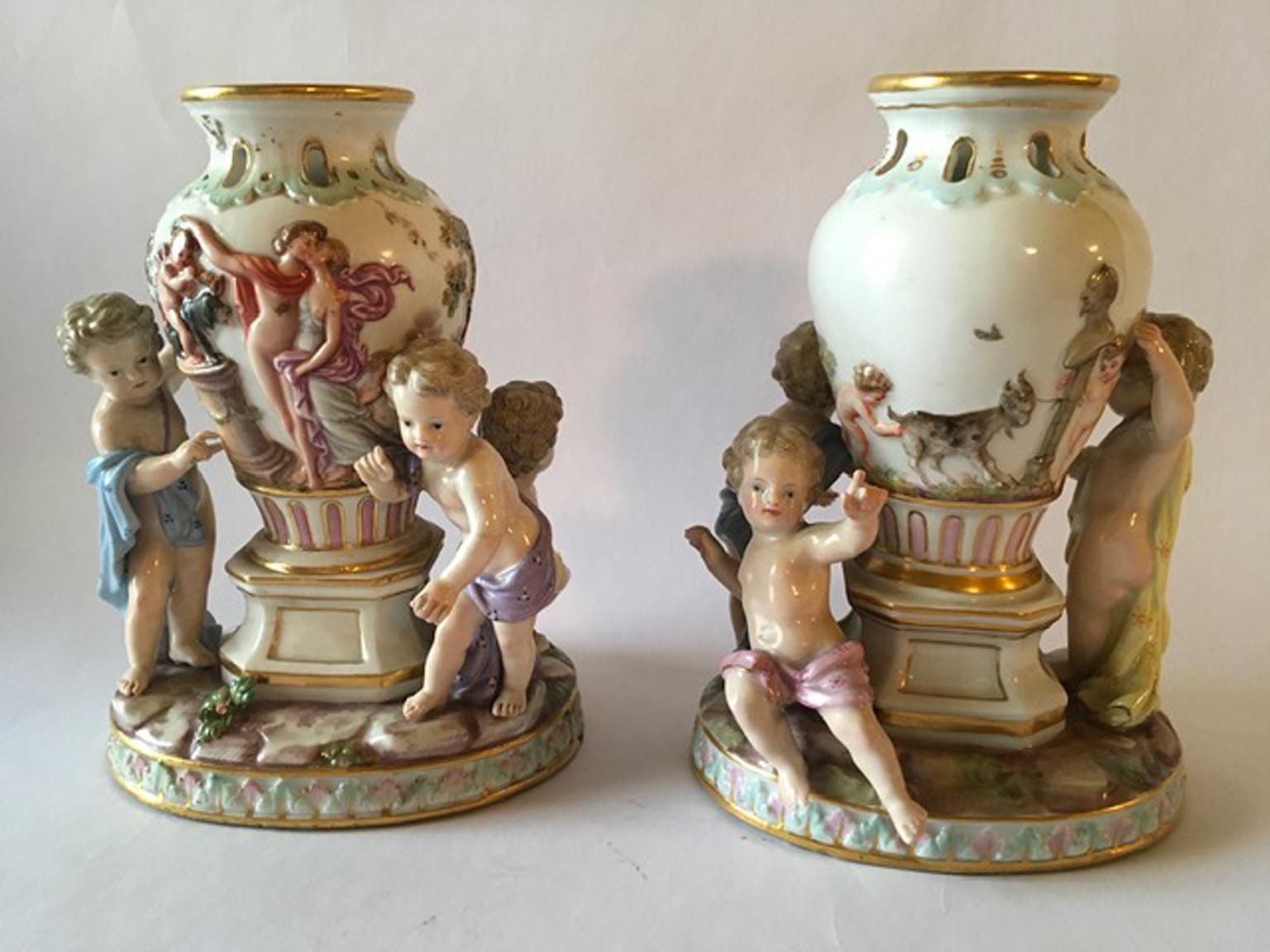 Europe Mid 19th Century Meissen Pair Porcelain Vases photo furniture