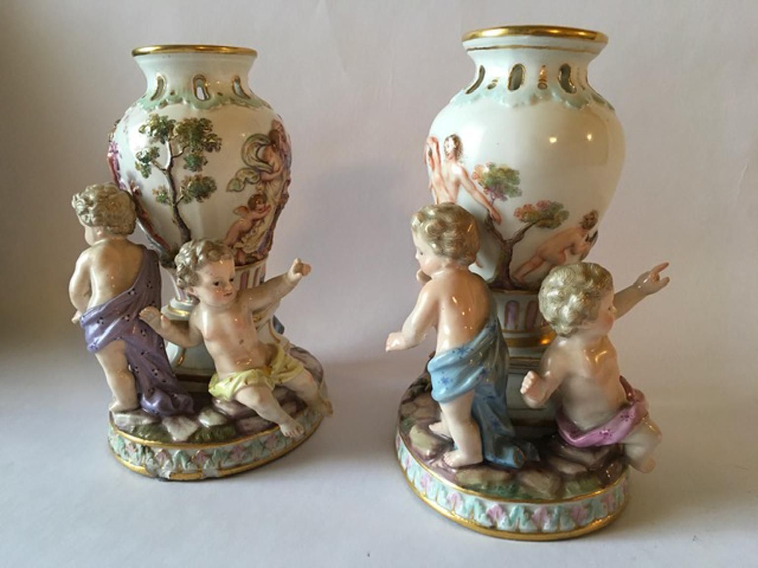 Europe Mid 19th Century Meissen Pair Porcelain Vases photo buy
