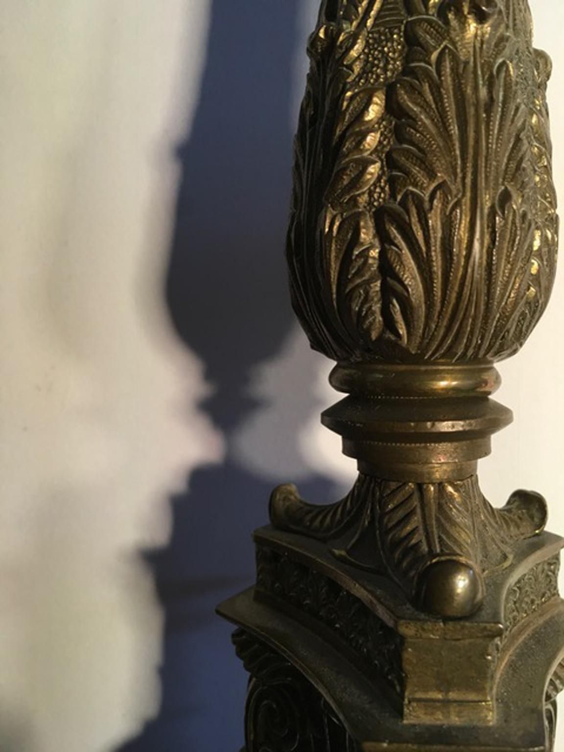 Italy Late 18th Century Pair Empire Brass Candleholders photo buy