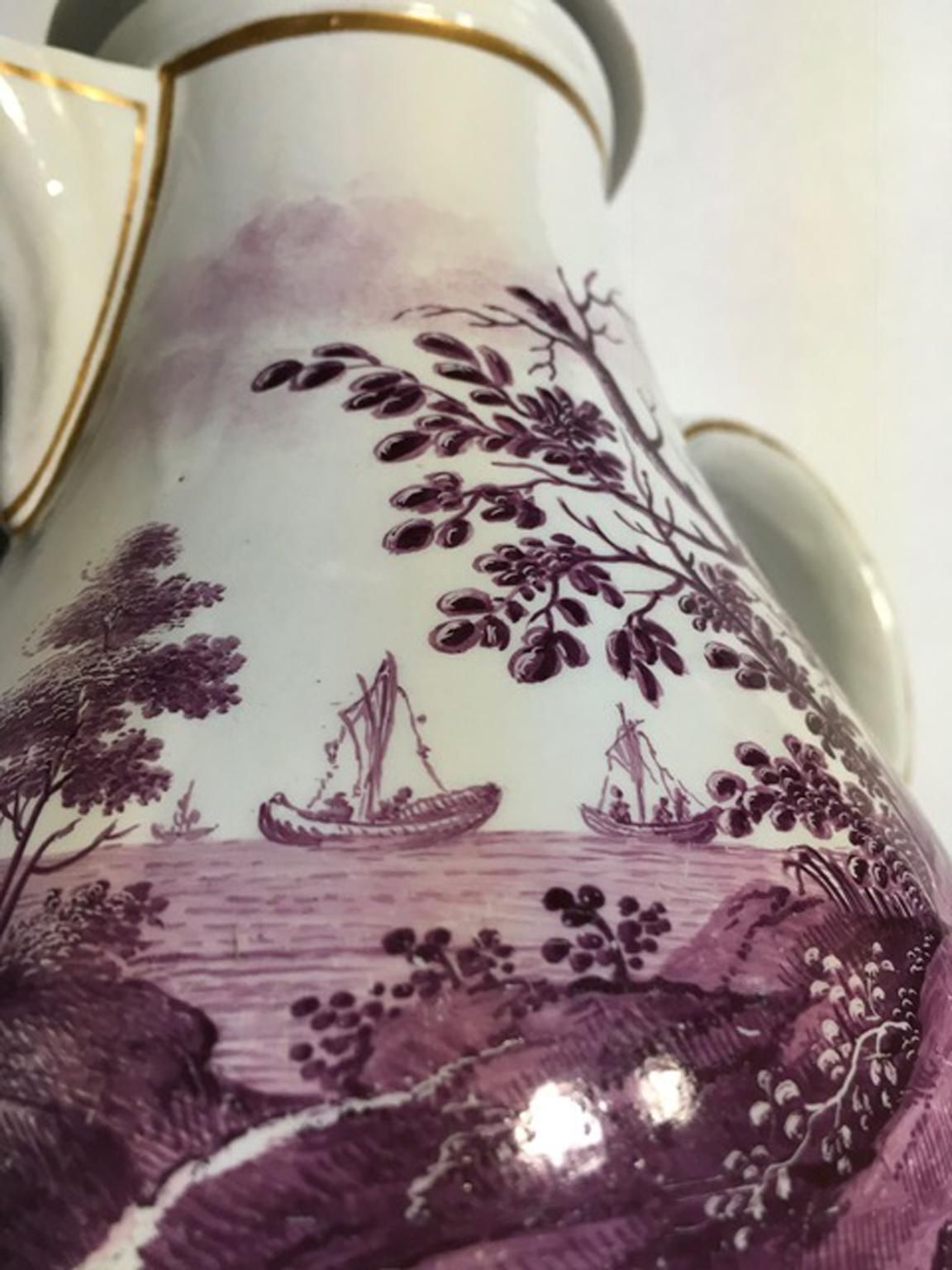 Italy Richard Ginori Mid 18th Century Porcelain Coffee Pot Landscapes In Purple photo vinterior
