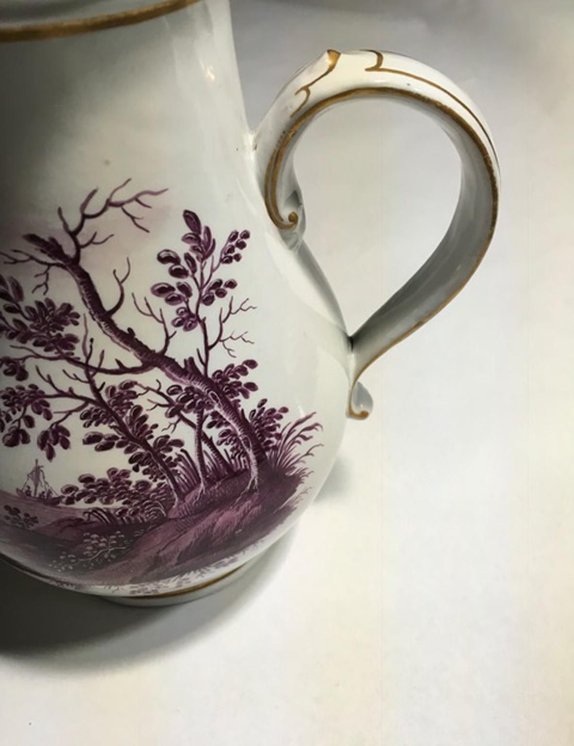 photo furniture Italy Richard Ginori Mid 18th Century Porcelain Coffee Pot Landscapes In Purple