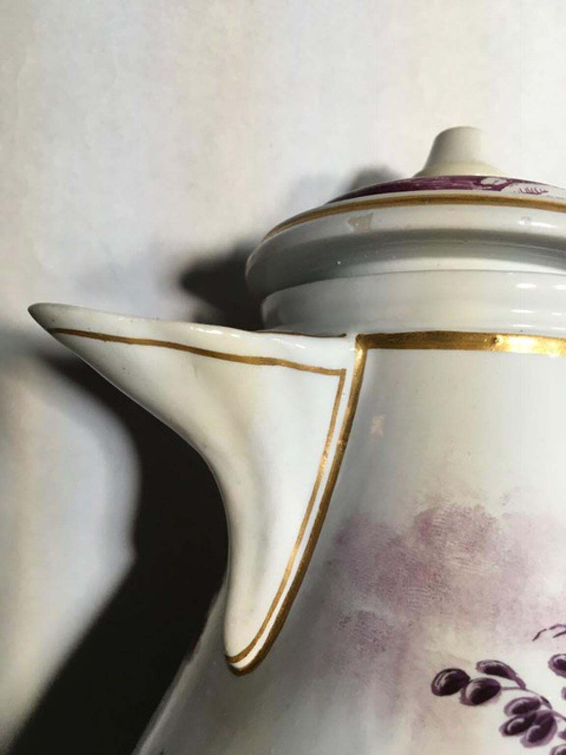 photo for sale Italy Richard Ginori Mid 18th Century Porcelain Coffee Pot Landscapes In Purple