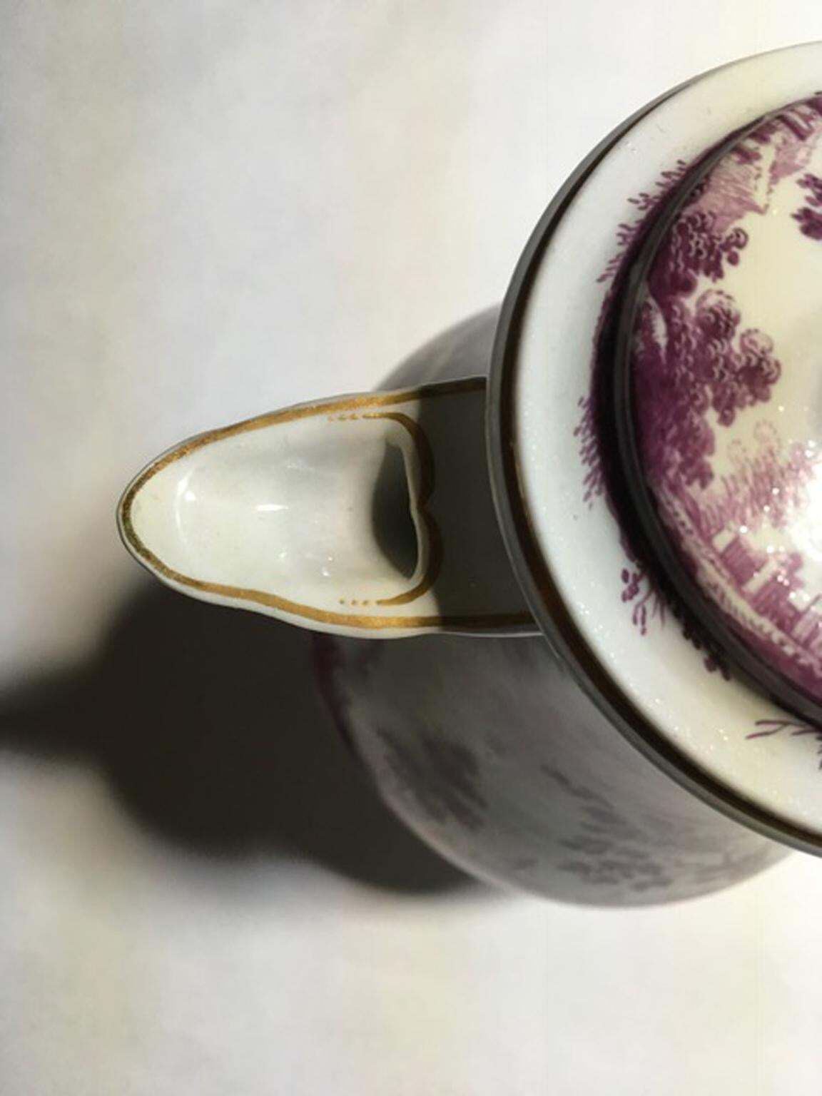 photo buy Italy Richard Ginori Mid 18th Century Porcelain Coffee Pot Landscapes In Purple