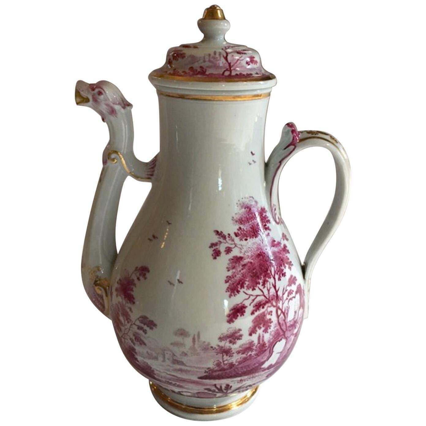 Italy Richard Ginori Mid 19th Century Porcelain Tea Pot Pink Landscape