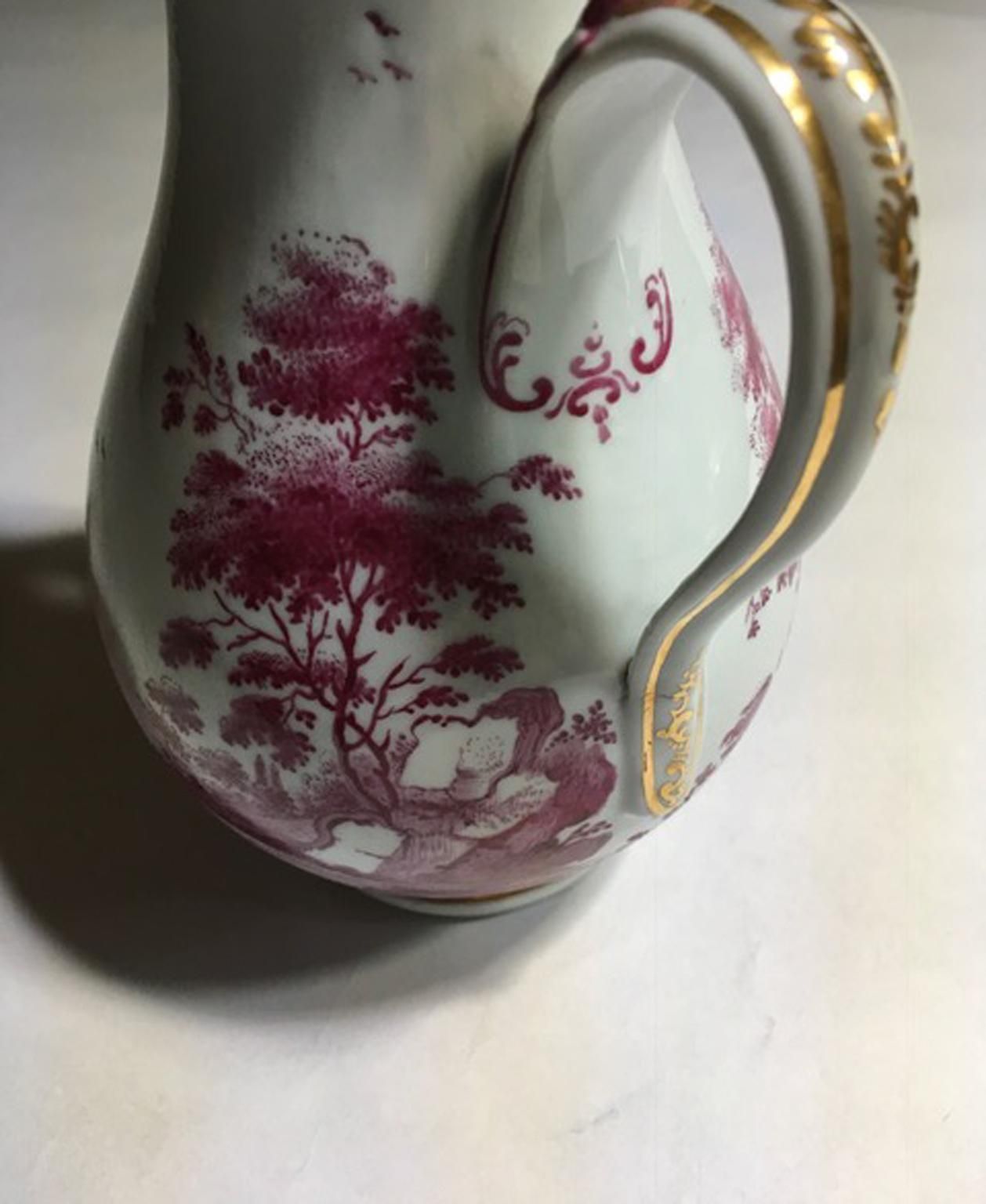 Italy Richard Ginori Mid 19th Century Porcelain Tea Pot Pink Landscape photo for sale