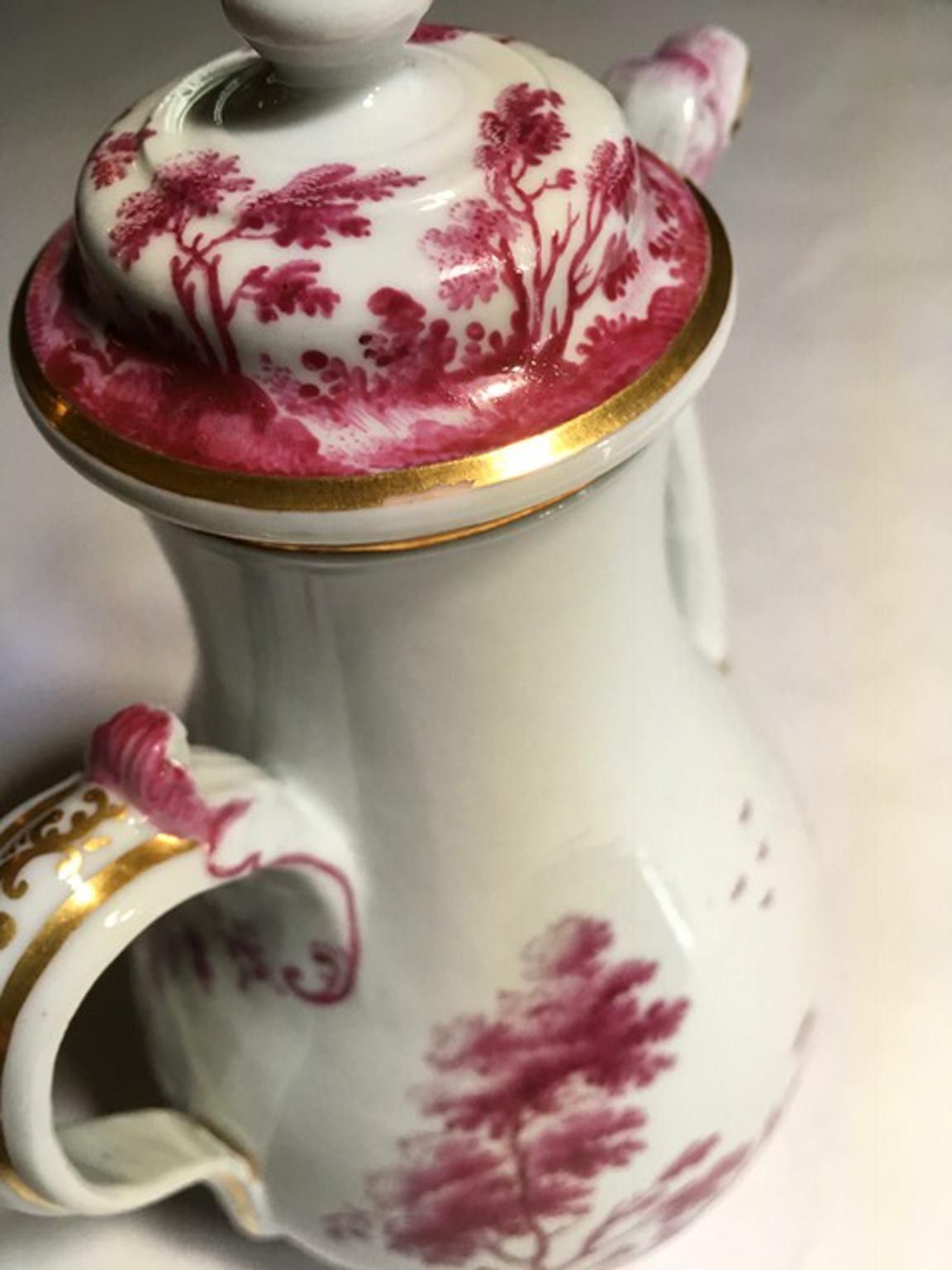 Italy Richard Ginori Mid 19th Century Porcelain Tea Pot Pink Landscape photo vinterior