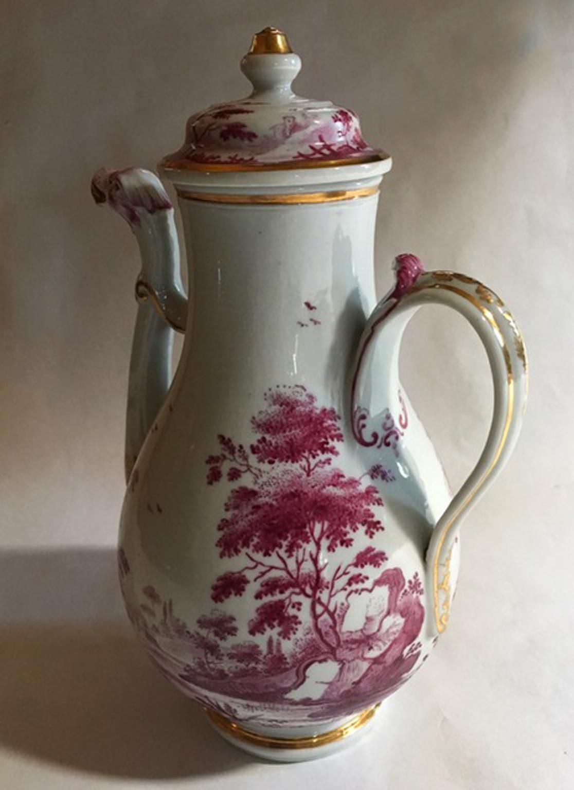 Italy Richard Ginori Mid 19th Century Porcelain Tea Pot Pink Landscape photo vintage