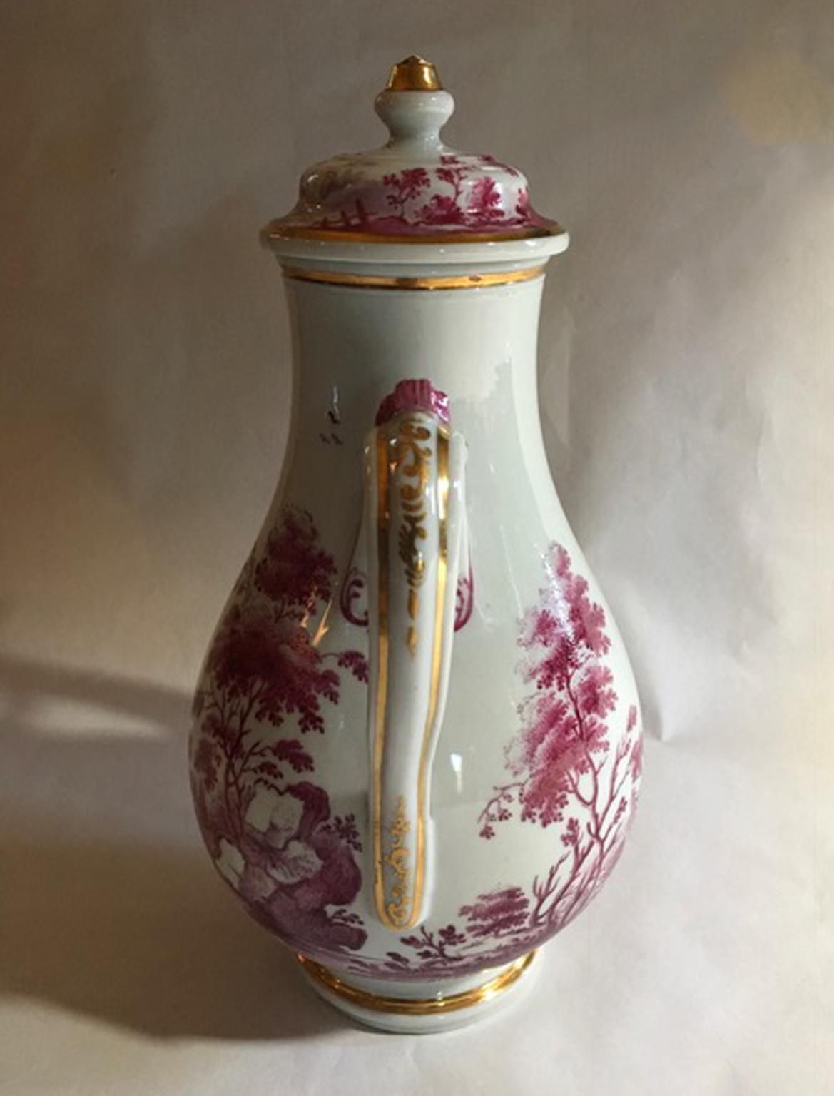 photo for sale Italy Richard Ginori Mid 19th Century Porcelain Tea Pot Pink Landscape