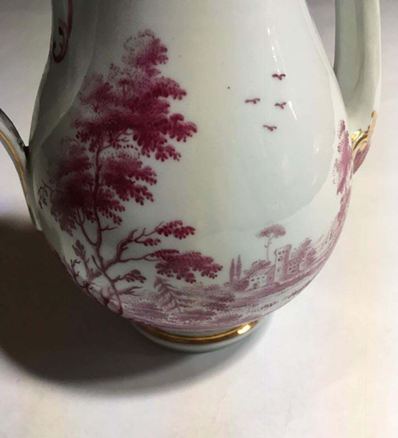 photo buy Italy Richard Ginori Mid 19th Century Porcelain Tea Pot Pink Landscape