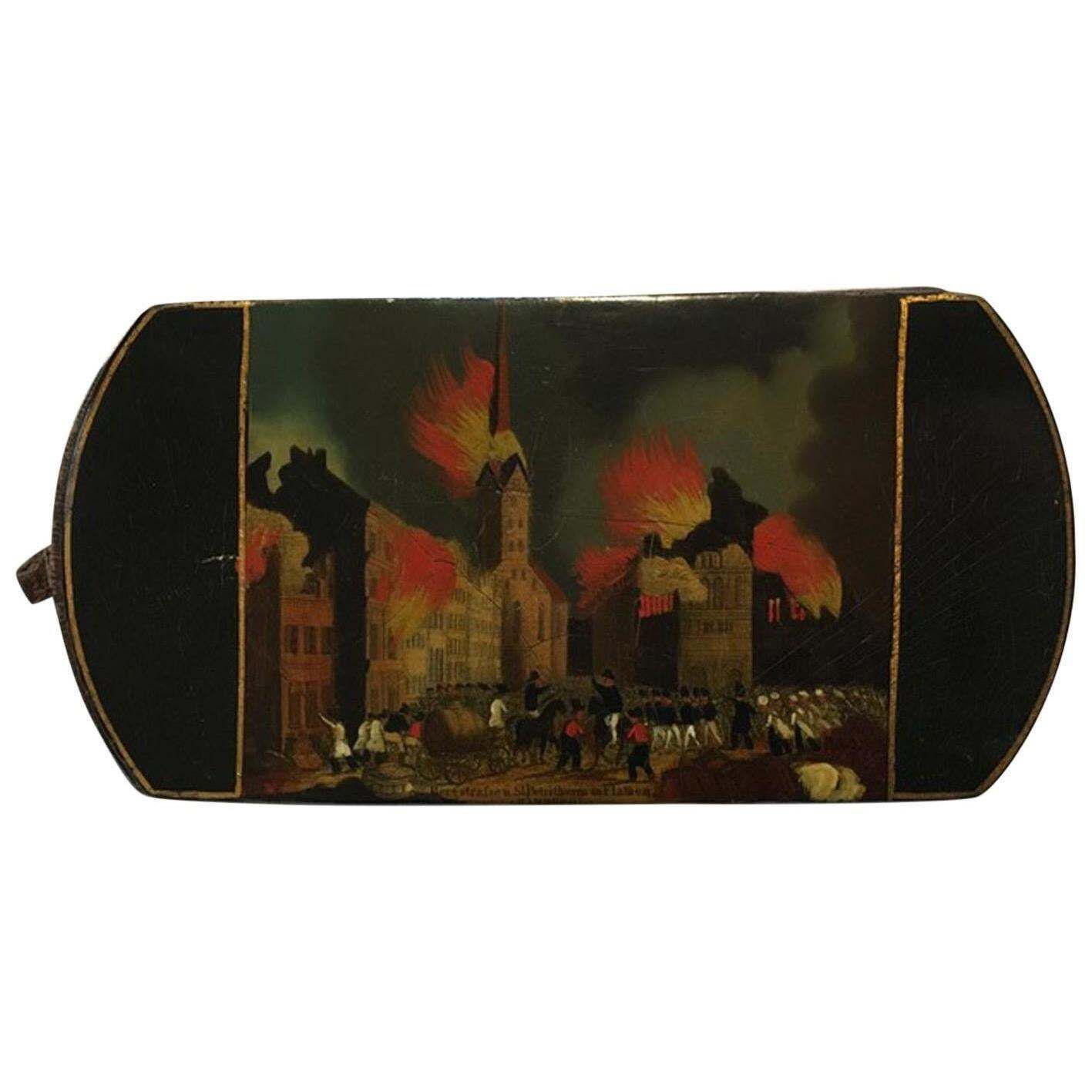Mid 19th Century Decorative Lacquered Wooden Tobacco Snuff Box Black