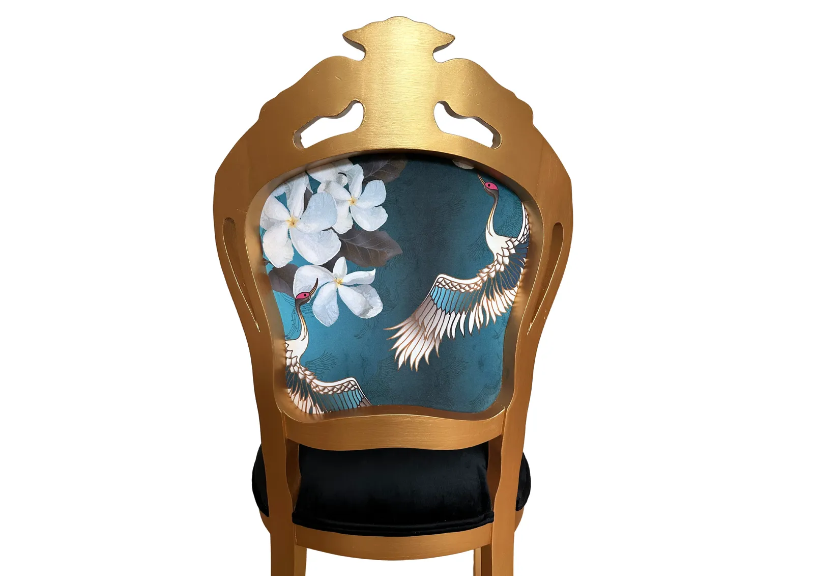Luxury Gold Leaf Paint French Louis XV Style Chairs – Black Velvet & Crane Detail (Set Of 2) photo vintage