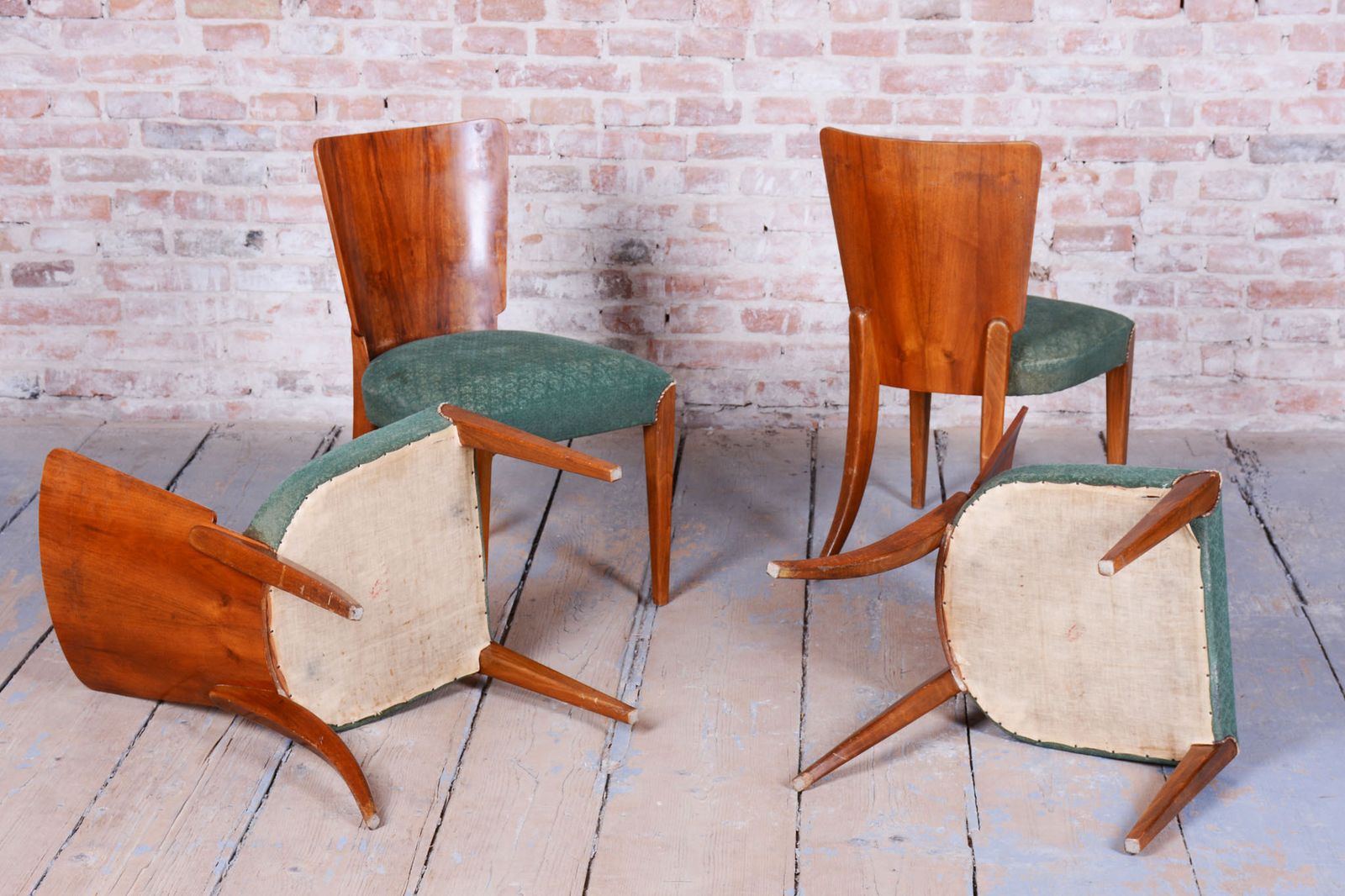 photo for sale Set Of 4 Original Art Deco Chairs, J. Halabala, Up Zavody, Chrome, Czech, 1940s