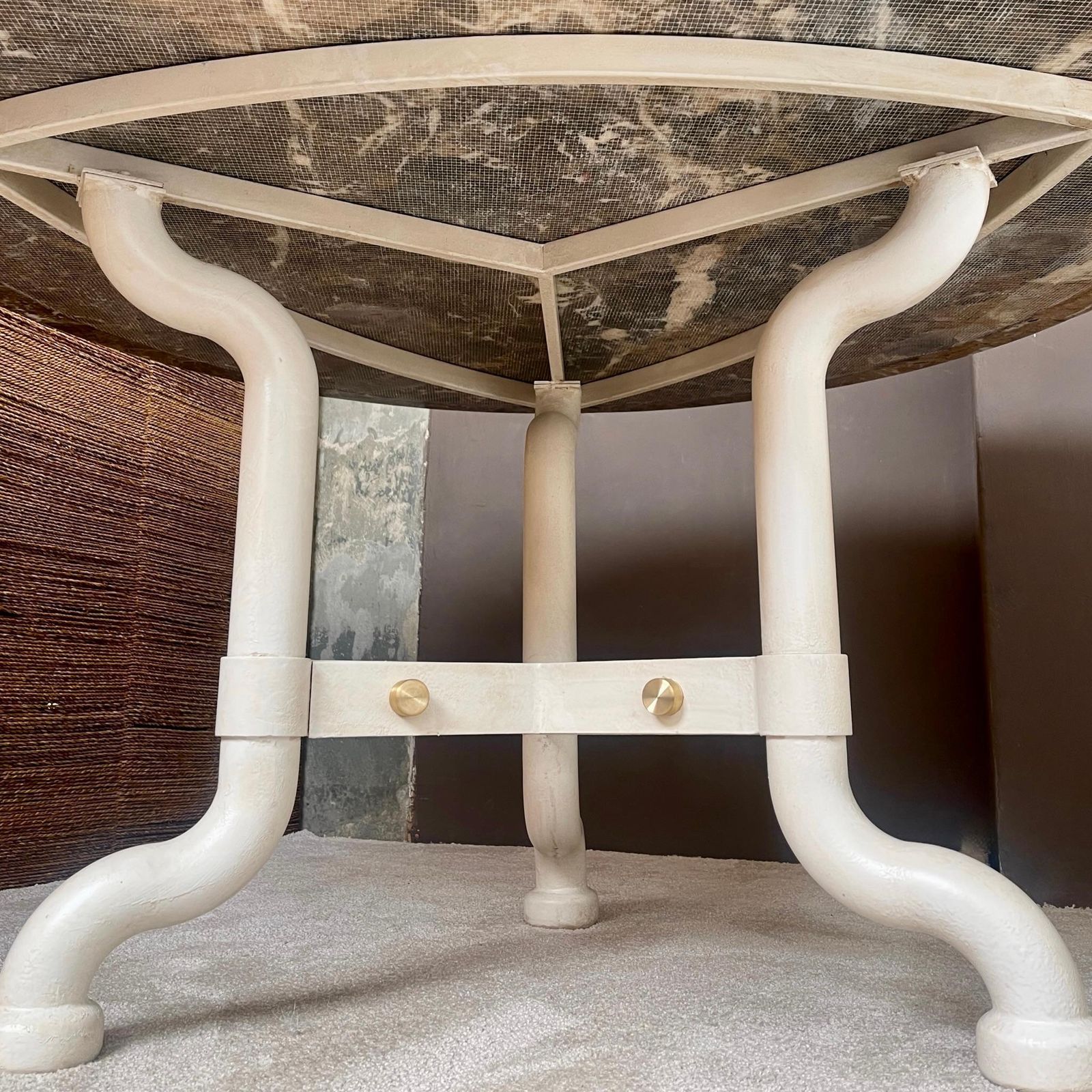 photo furniture Marzio Cecchi Chestnut Emperor Marble & White Iron W/ Brass Details Round Table