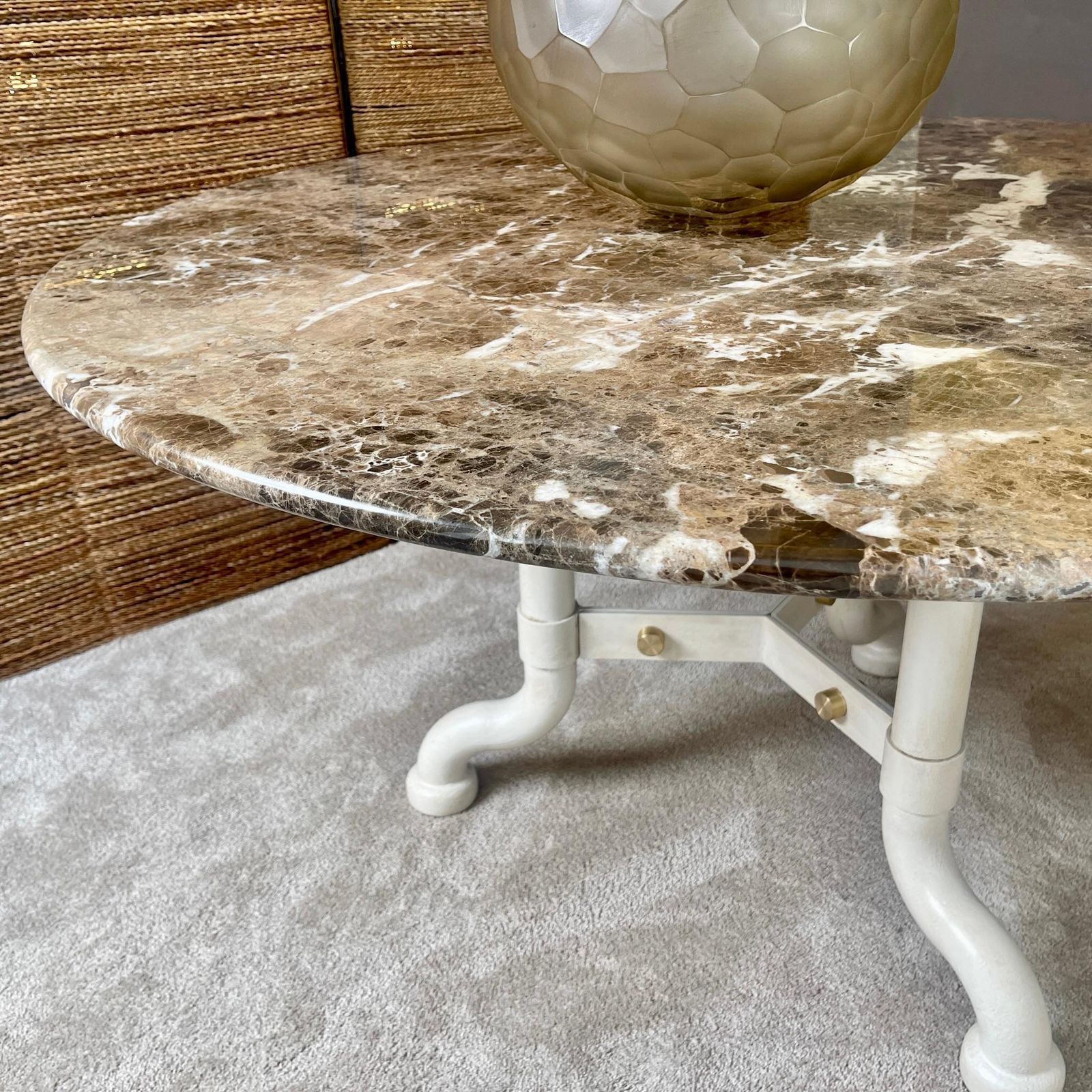 photo vinterior Marzio Cecchi Chestnut Emperor Marble & White Iron W/ Brass Details Round Table