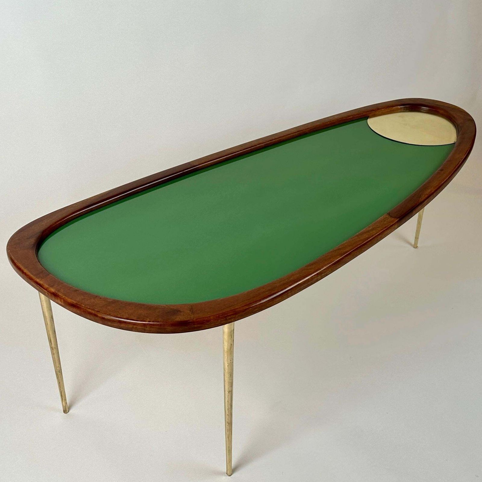Late 20th Century Wood, Brass & Green Opaline Glass Amorphous Shape Coffee Table photo furniture