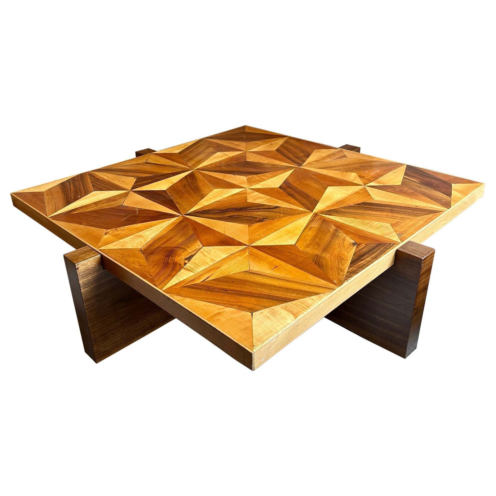 Late 20th Century Italian Wooden Mosaic With Compass Roses Top Coffee Table