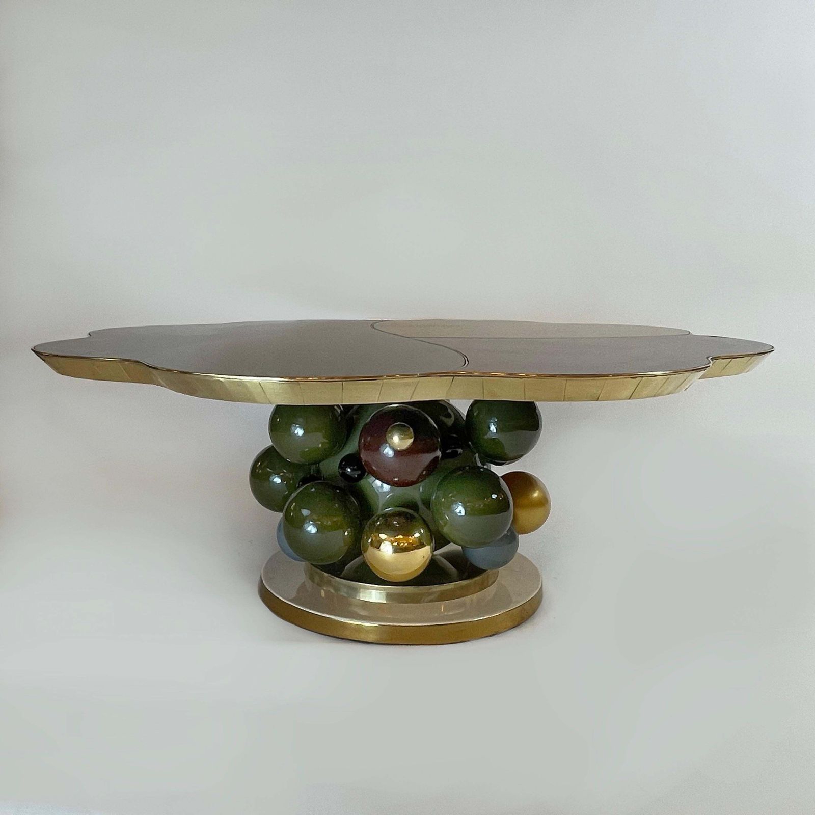 Late 20th Century Flower Shape W/ Opaline Glass & Ceramic Balls Coffee Table photo for sale