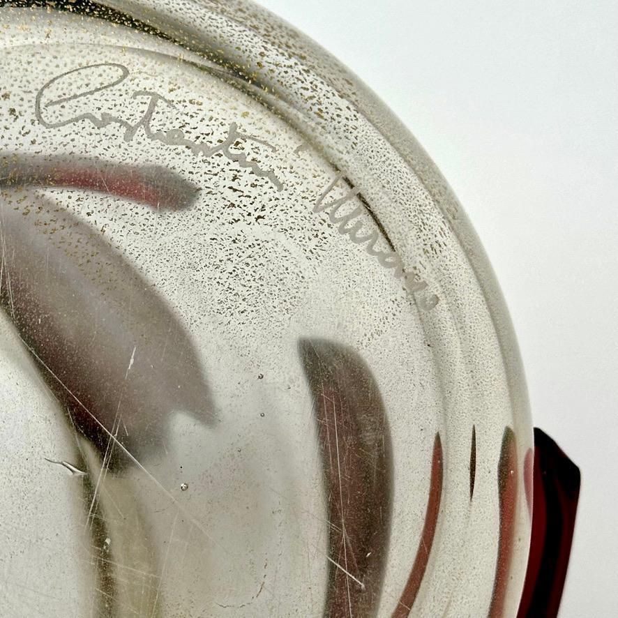 Late 20th Century Pair Of Transparent Murano Art Glass W/ Red Applications Vases photo vinterior