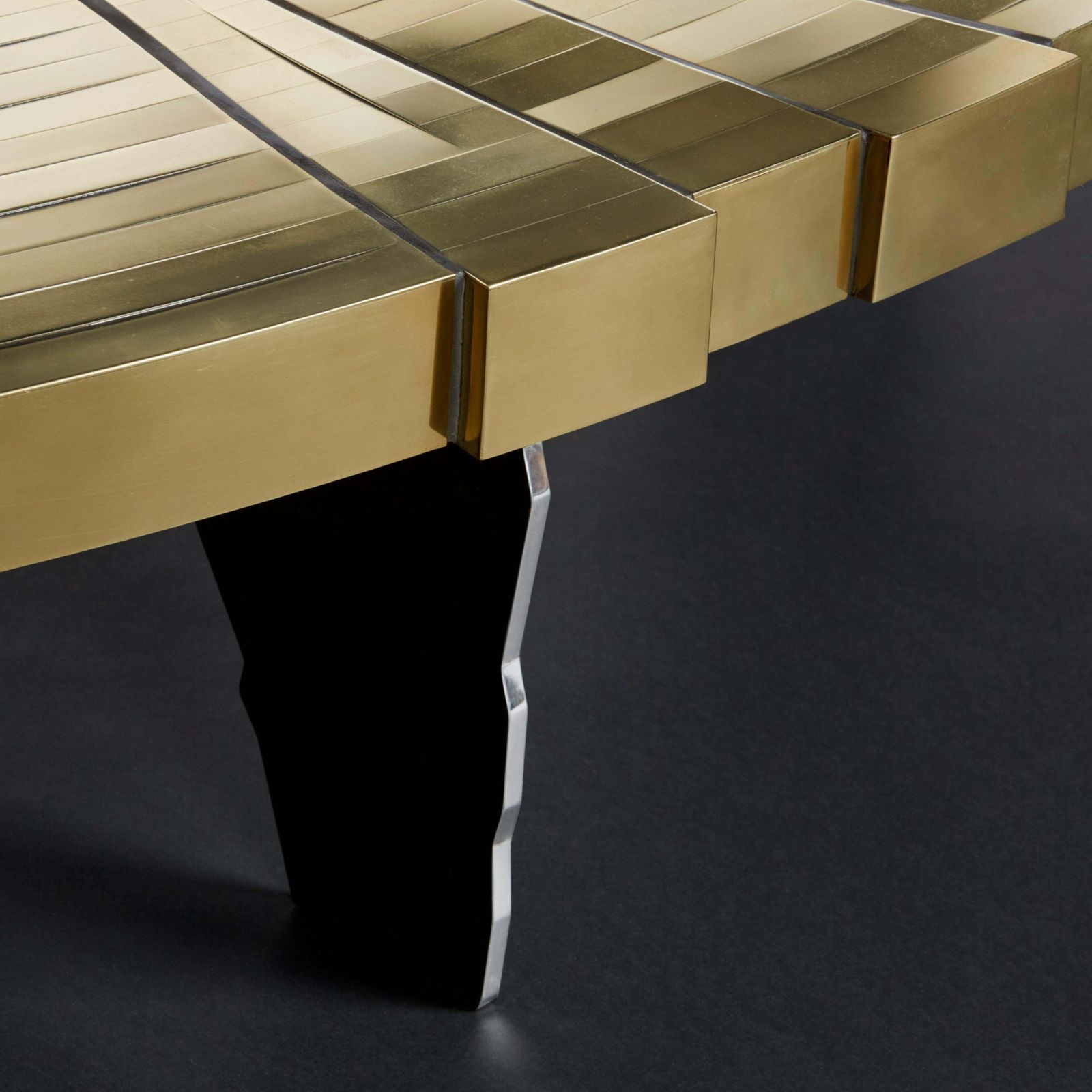 Fracture Cosmique Brass & Black Steel Coffee Table W/Meteorite By Erwan Boulloud photo vinterior