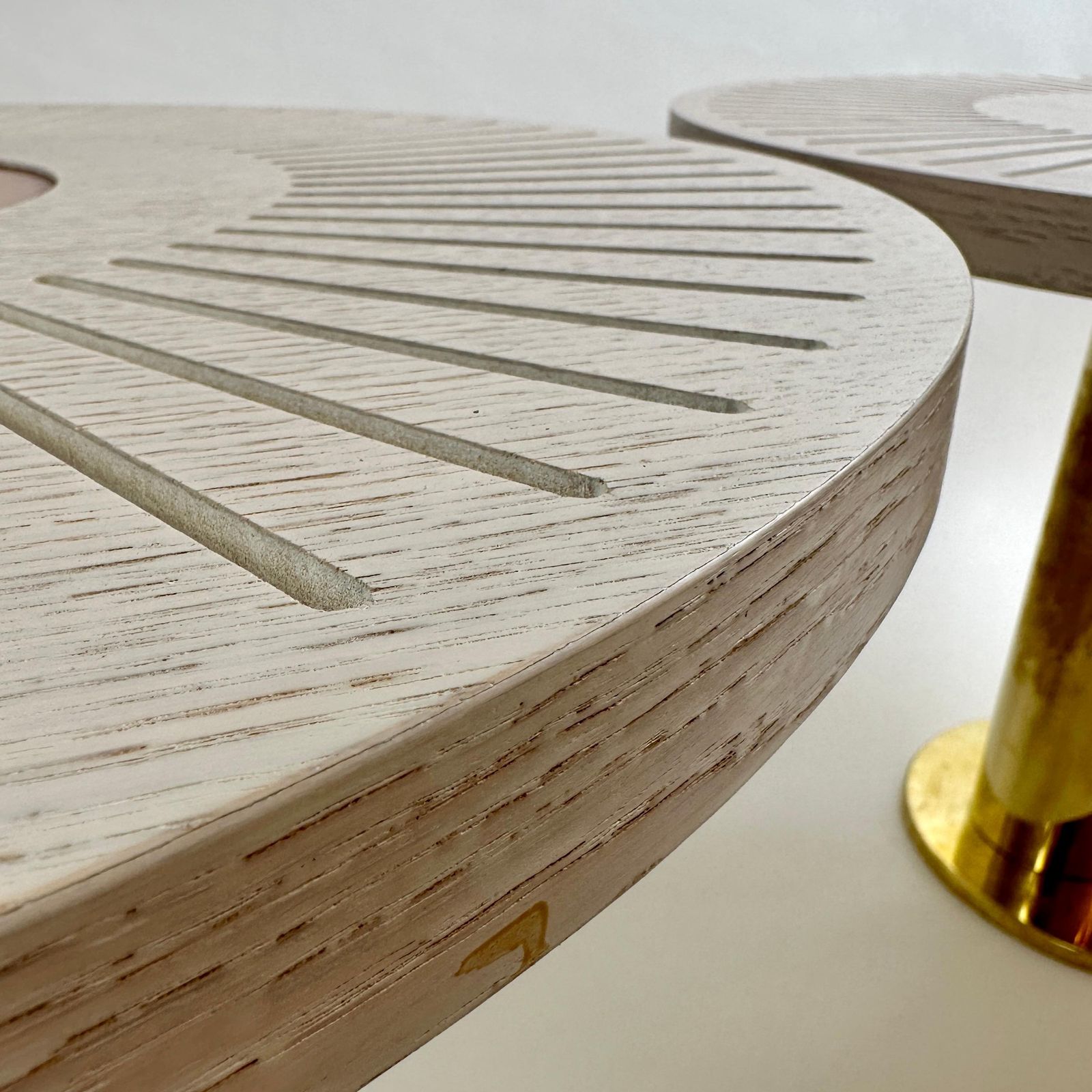 Late 20th Century Pair Of Round Ash Wood W/ Opaline Glass & Brass Side Tables photo buy