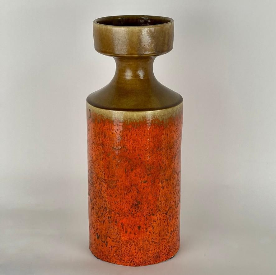 Late 20th Century Large Orange & Ocher Sculptural Ceramic Vase By Bruno Gambone photo furniture