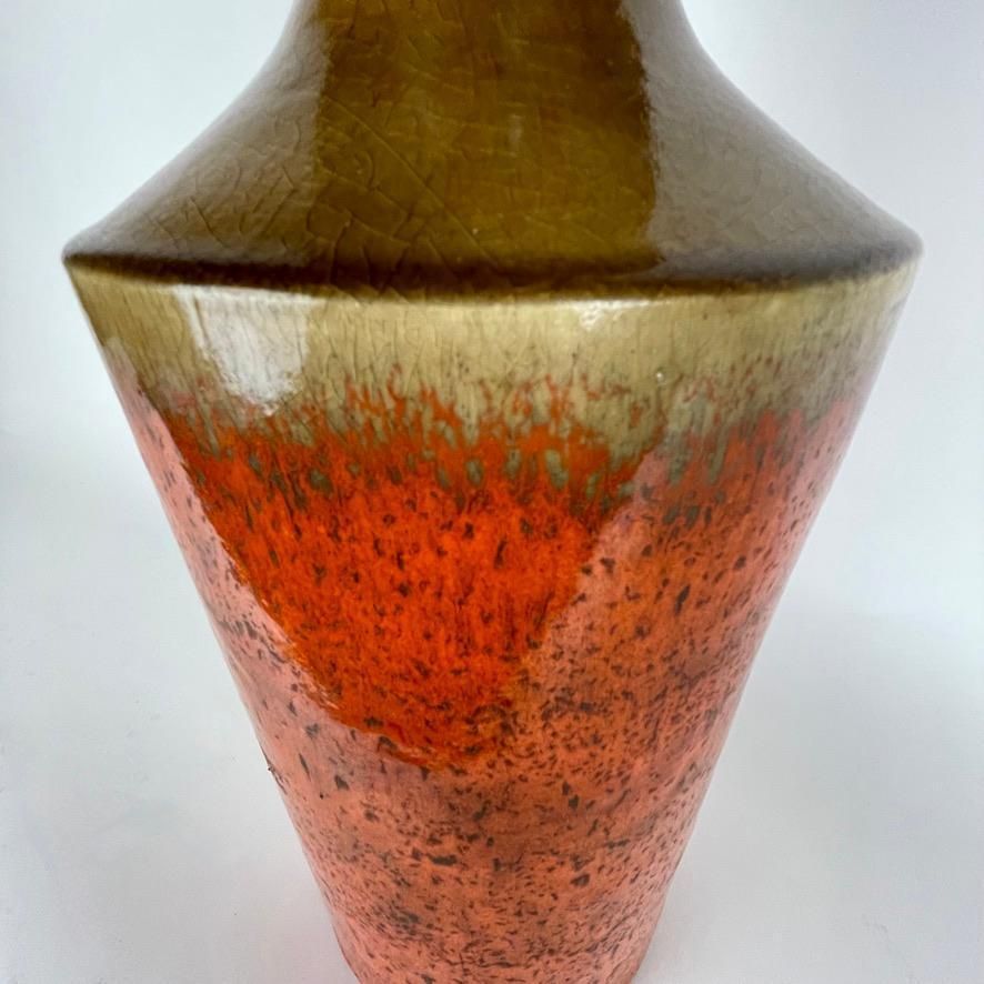 Late 20th Century Large Orange & Ocher Sculptural Ceramic Vase By Bruno Gambone photo for sale