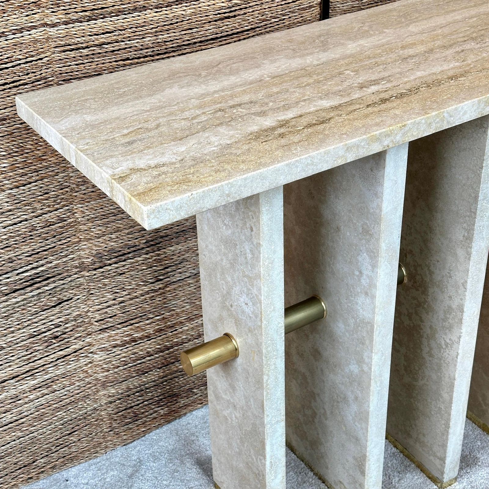 Late 20th Century Italian Travertine With Brass Details Console Table photo Furniture