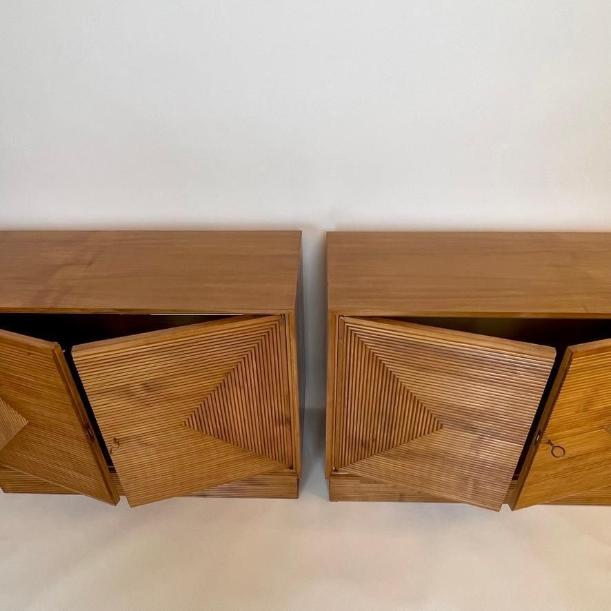 Mid Century Modern Pair Of Italian Cherry Veneer Cabinets W/ Breadsticks Doors photo vinterior