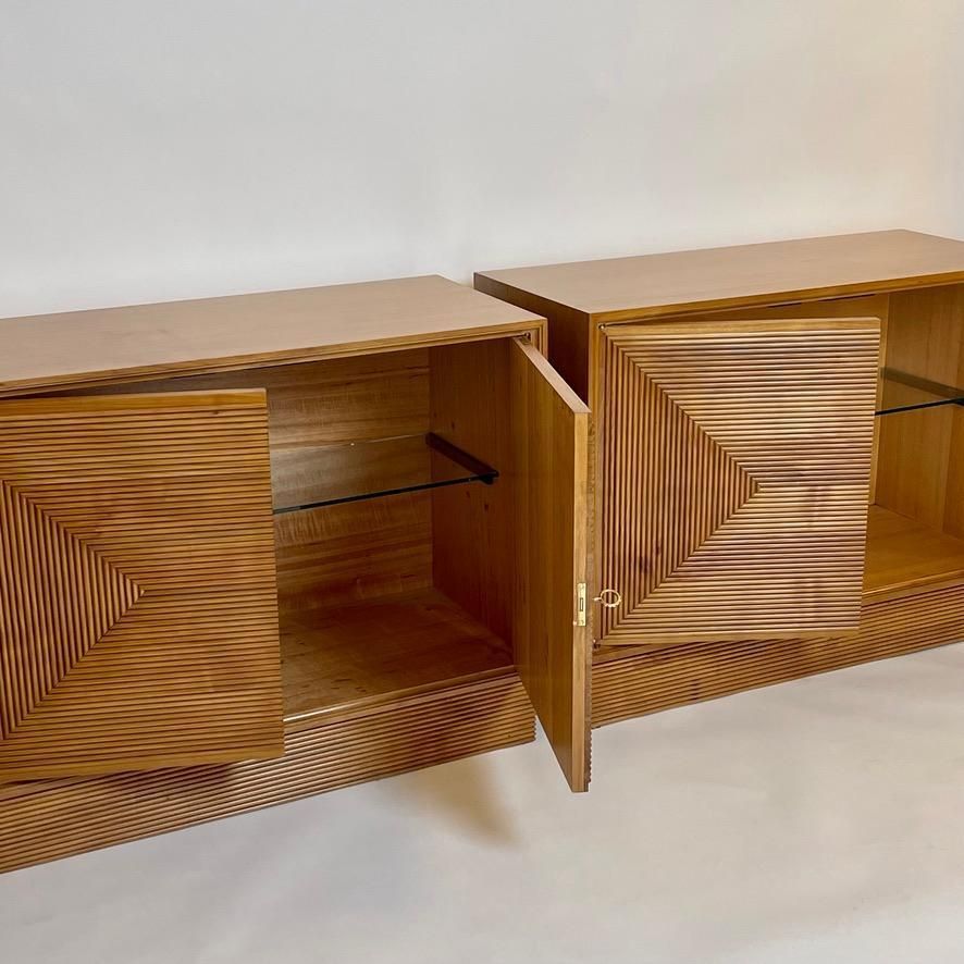 Mid Century Modern Pair Of Italian Cherry Veneer Cabinets W/ Breadsticks Doors photo buy
