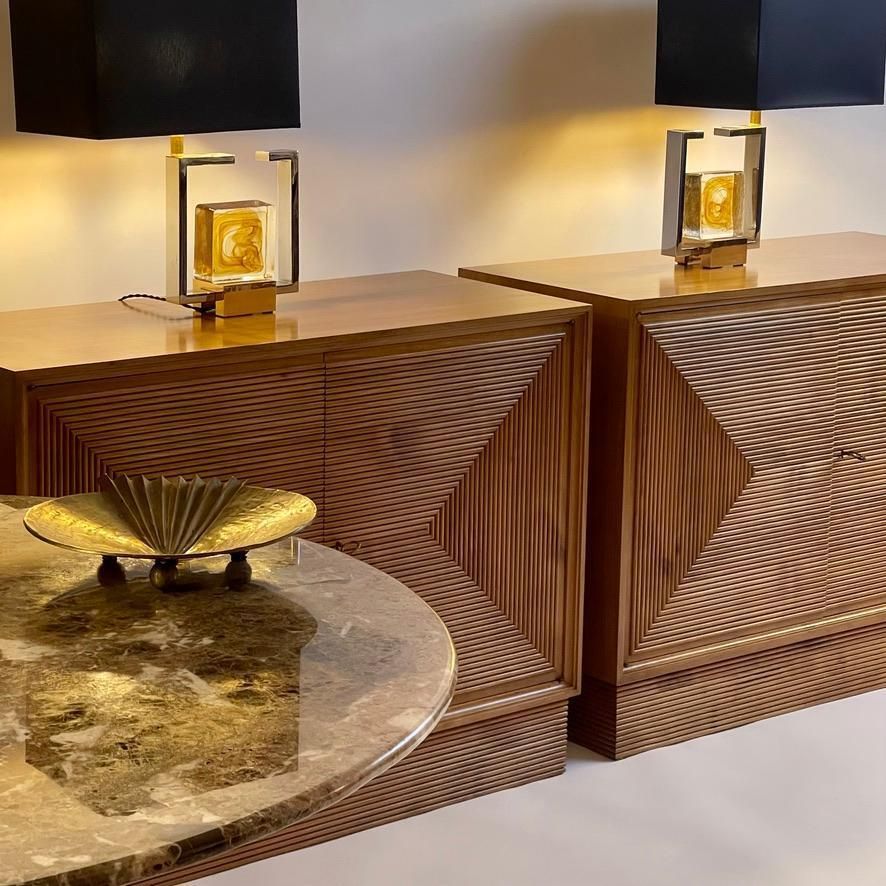 photo buy Mid Century Modern Pair Of Italian Cherry Veneer Cabinets W/ Breadsticks Doors